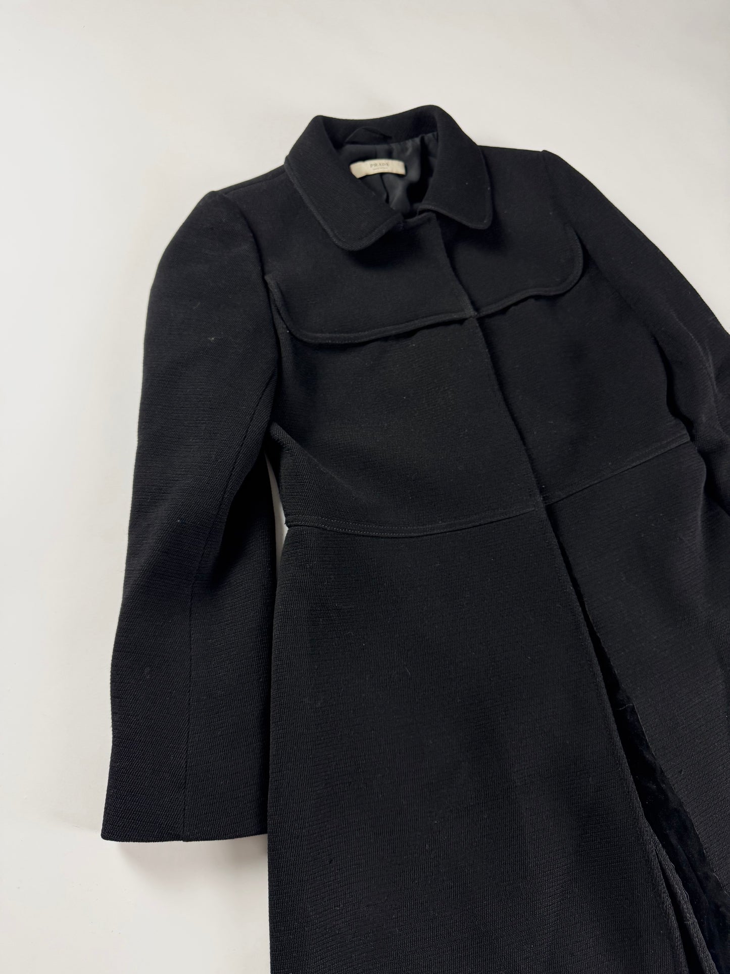 Prada Black Virgin Wool Elegant Coat 2000s - S