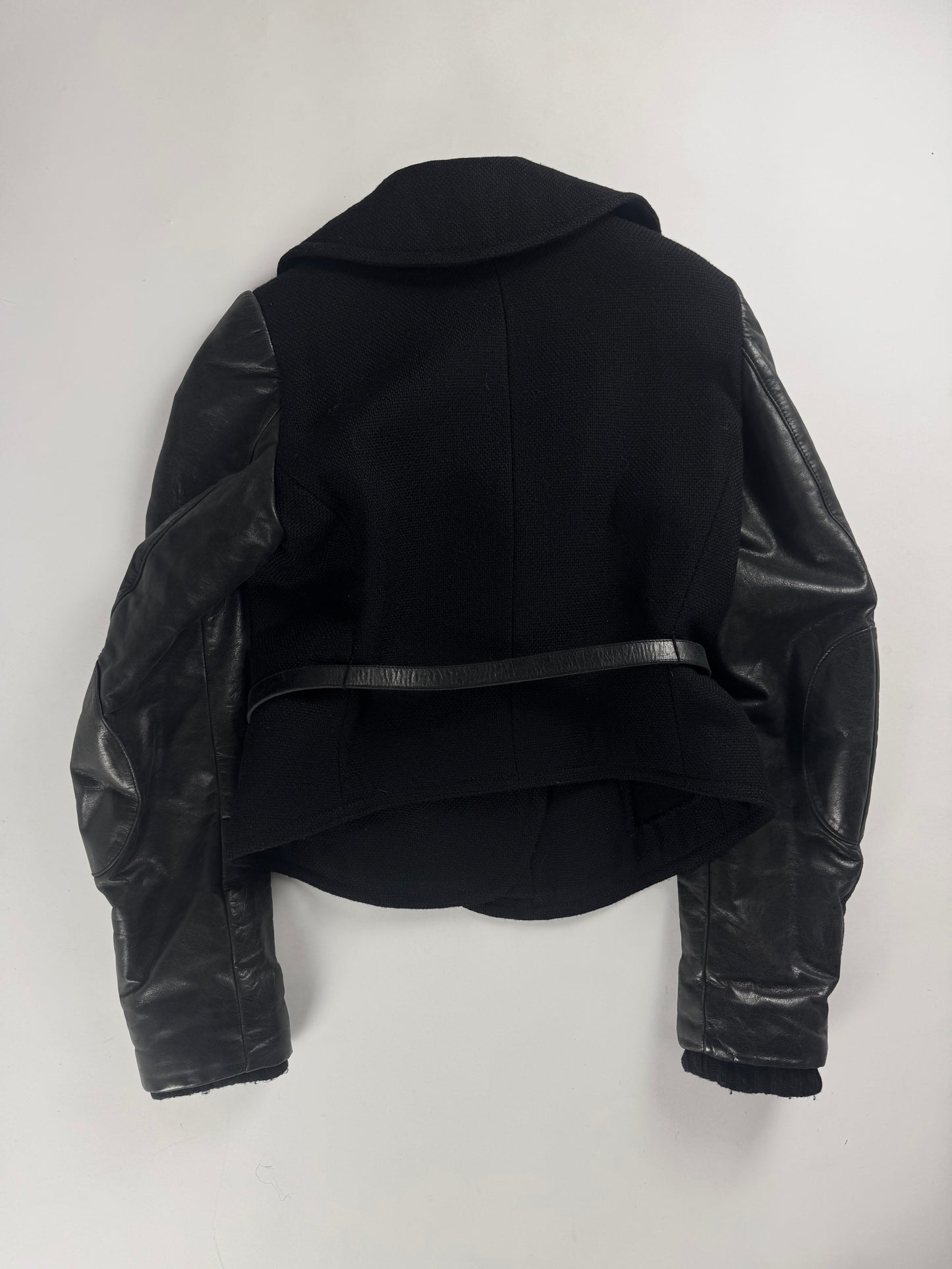 Balenciaga Dark Leather Sleeves Peplum Black Jacket FW 2002 - S