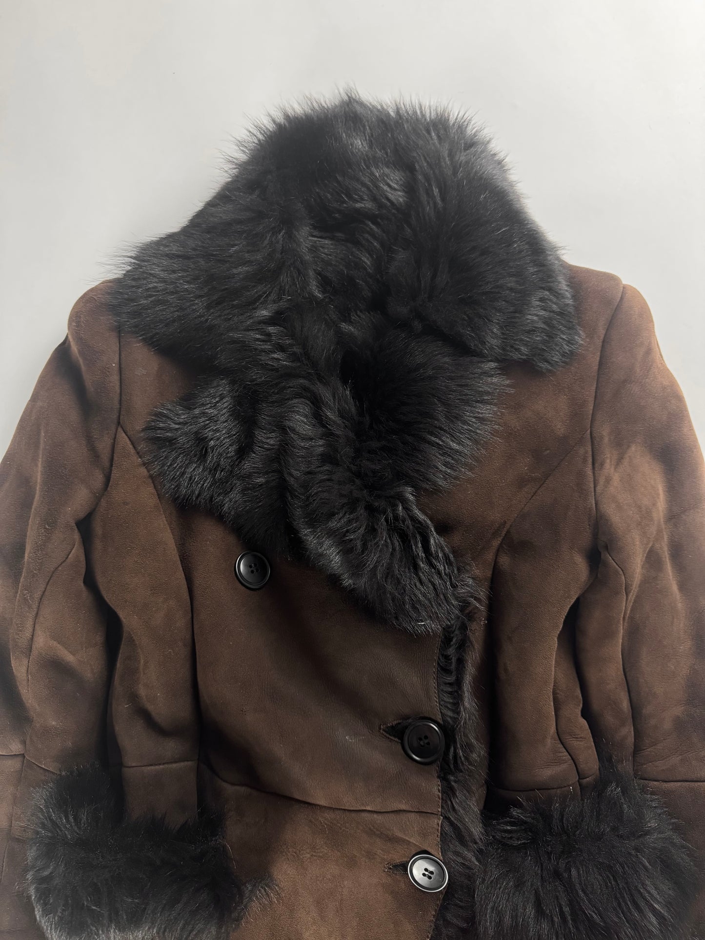 Prada Brown Fur Trimmed Brushed Sheepskin Leather Coat FW 2010 - S