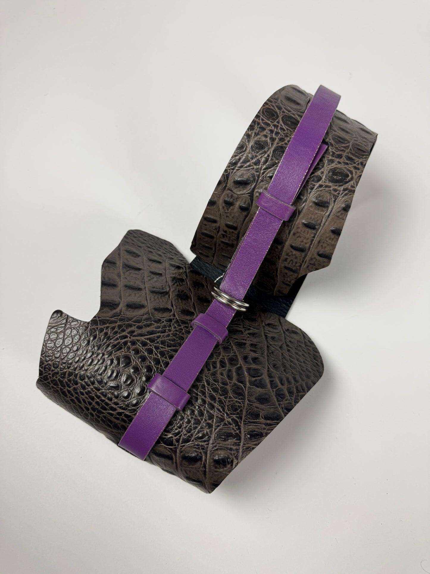 Just Cavalli Dark Brown Crocodile Embossed Purple Strap Leather Corset Belt 2000s - OS