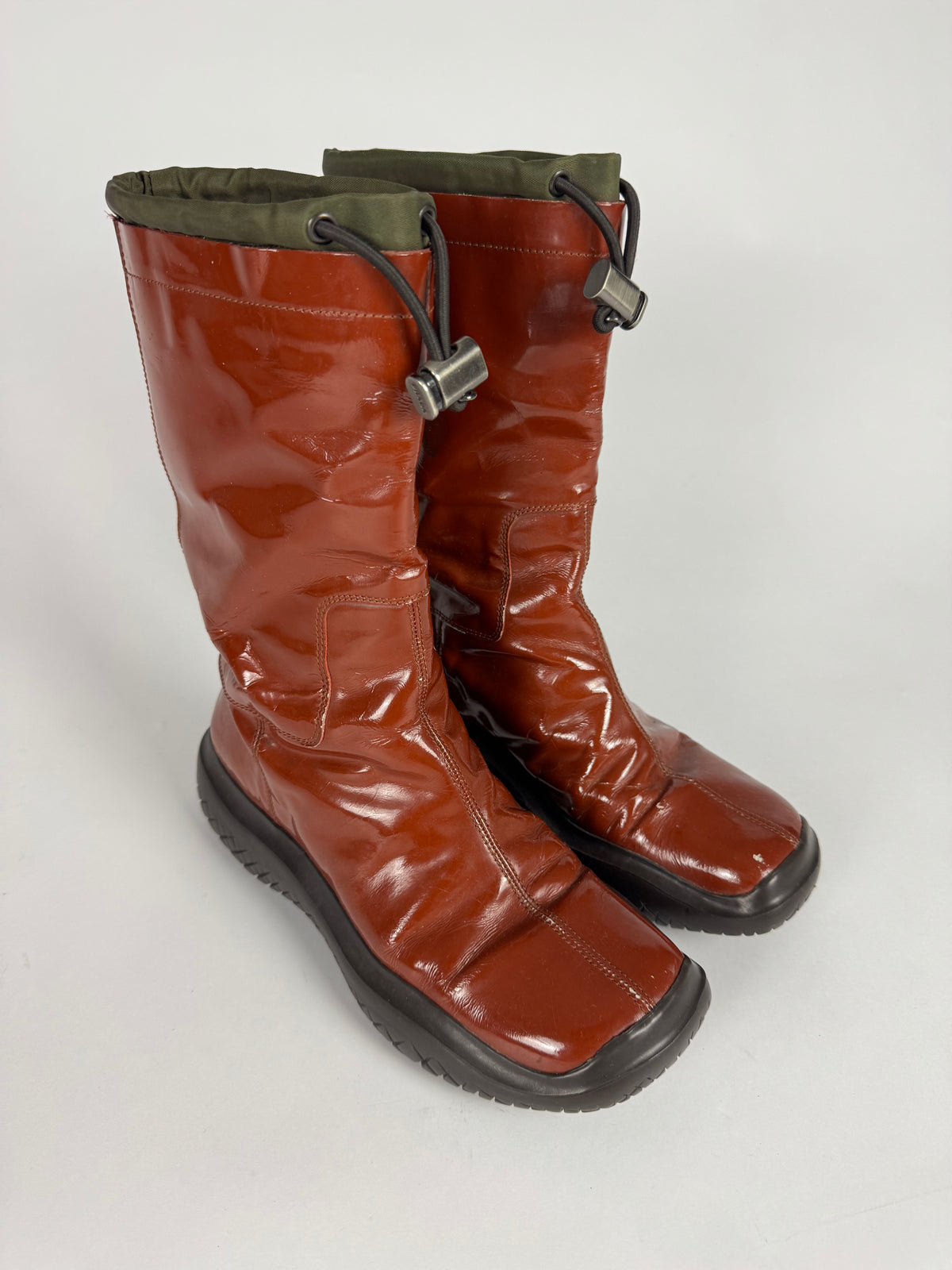 Prada Vibram Brown Patent Leather Boots FW 1999 - 38 IT/39 EU