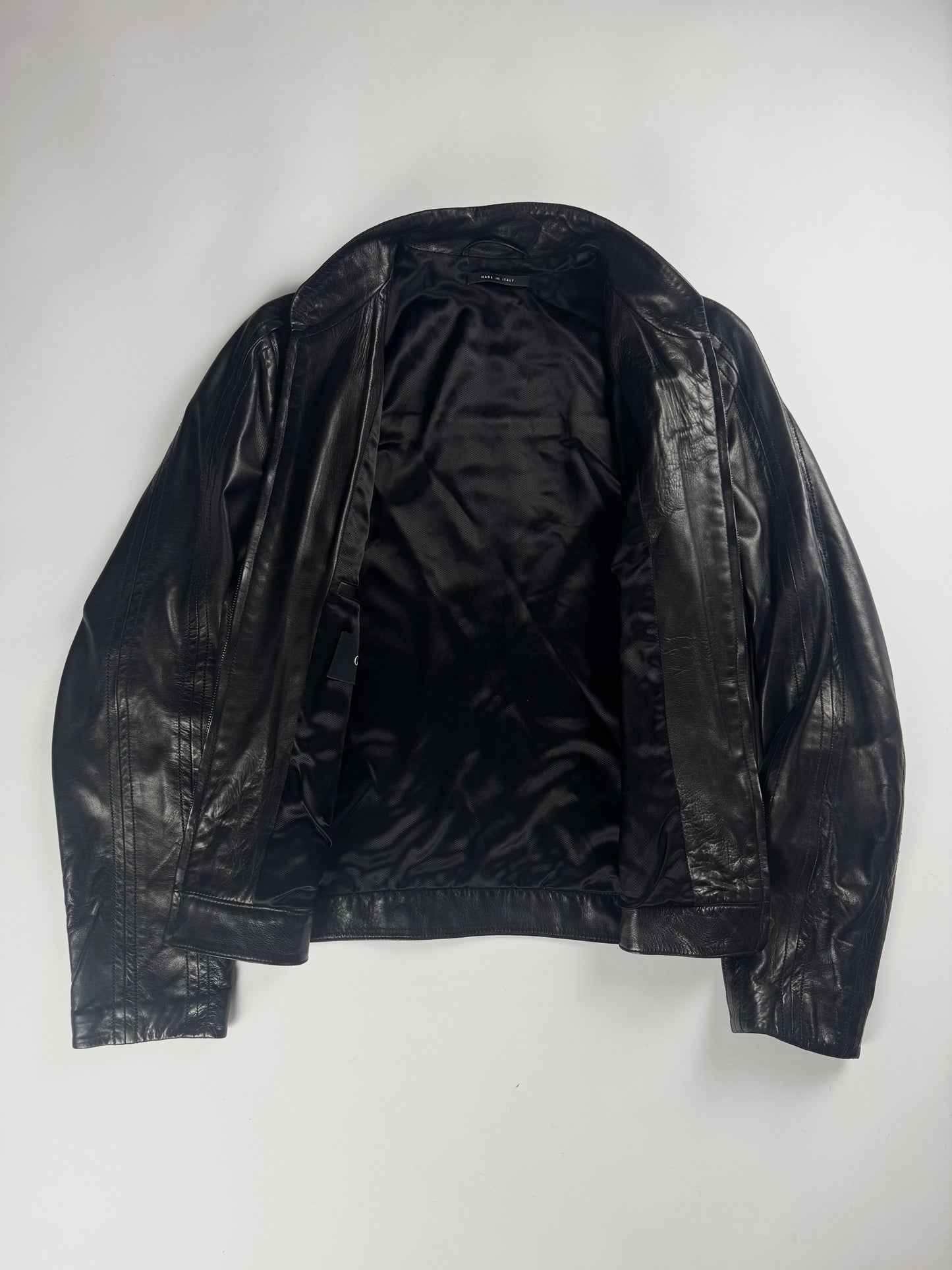 Gucci Tom Ford Dark Single Rider Stitched Panels Leather Jacket 2000s - M