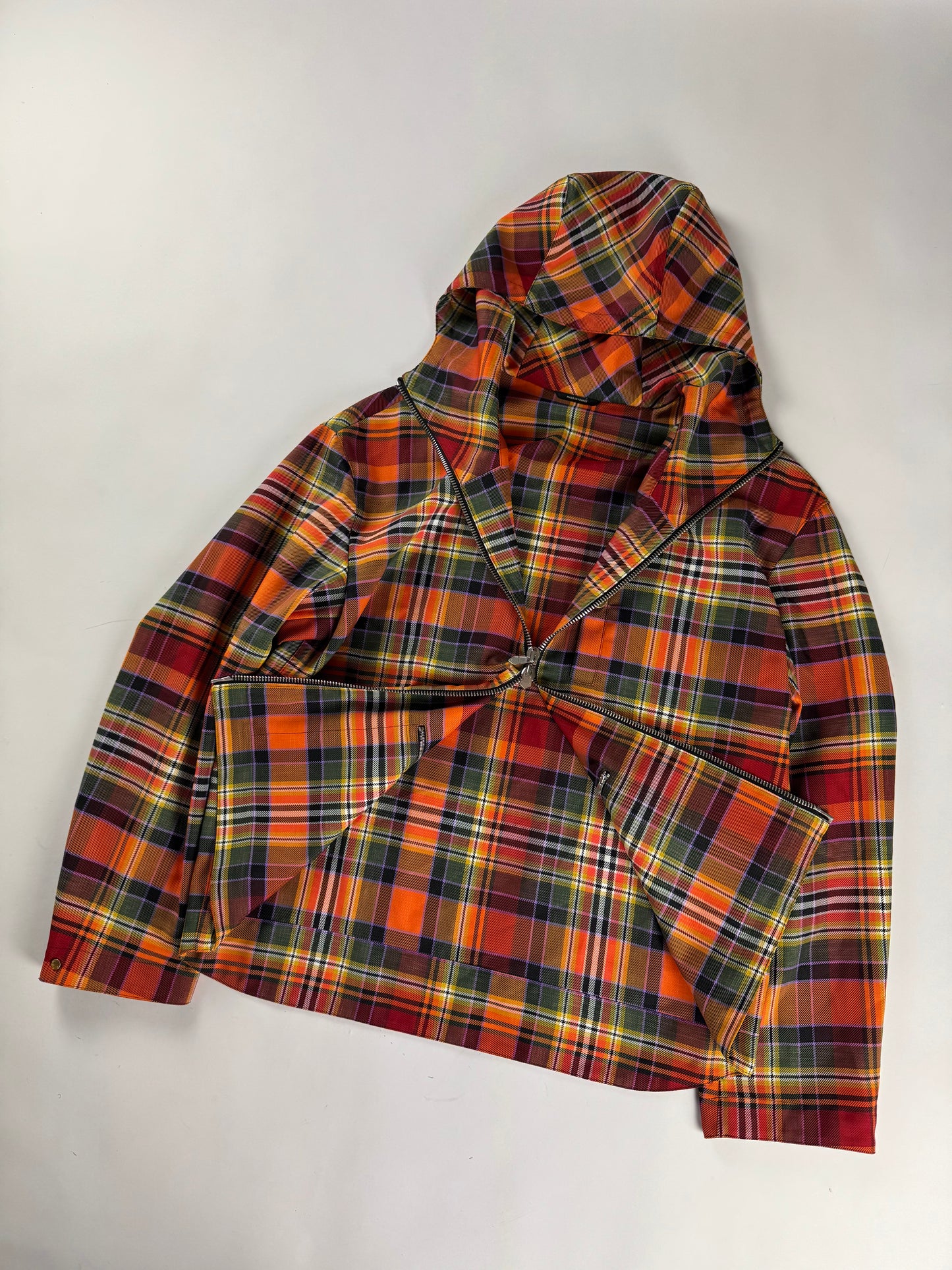 Hermès Sample Zip Up Plaid Tech Hooded Parka Jacket FW 2021 - M