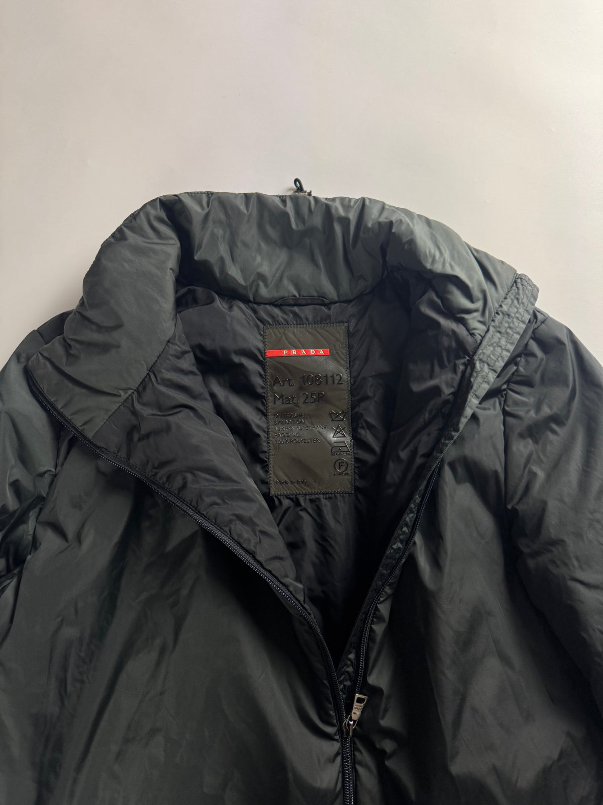 Prada Linea Rossa Long Dark Green Asymmetric Zipper Puffer Jacket FW 1999 - S