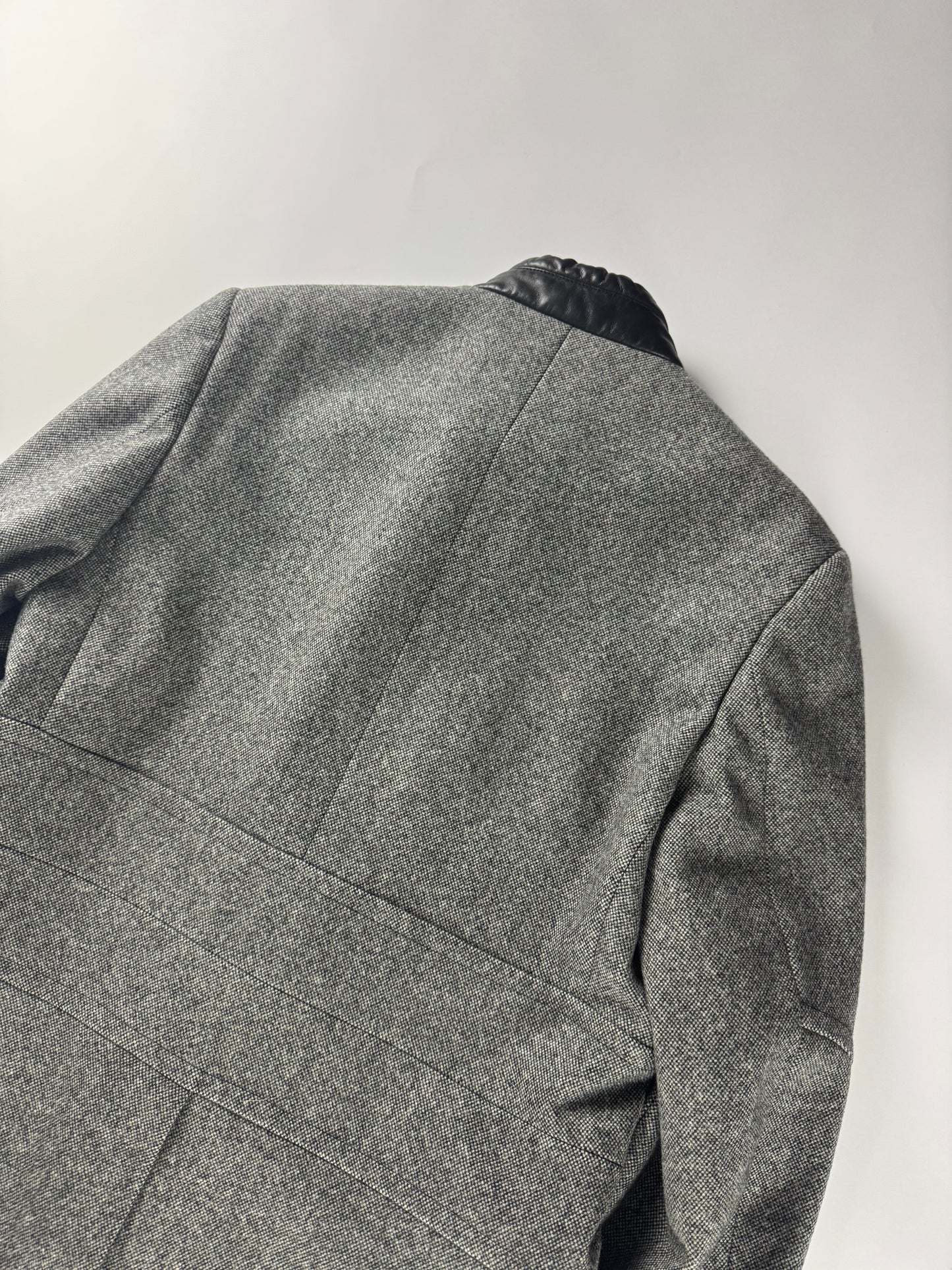 Gucci Grey Wool Leather Belt Collar Long Coat FW 2000 - M