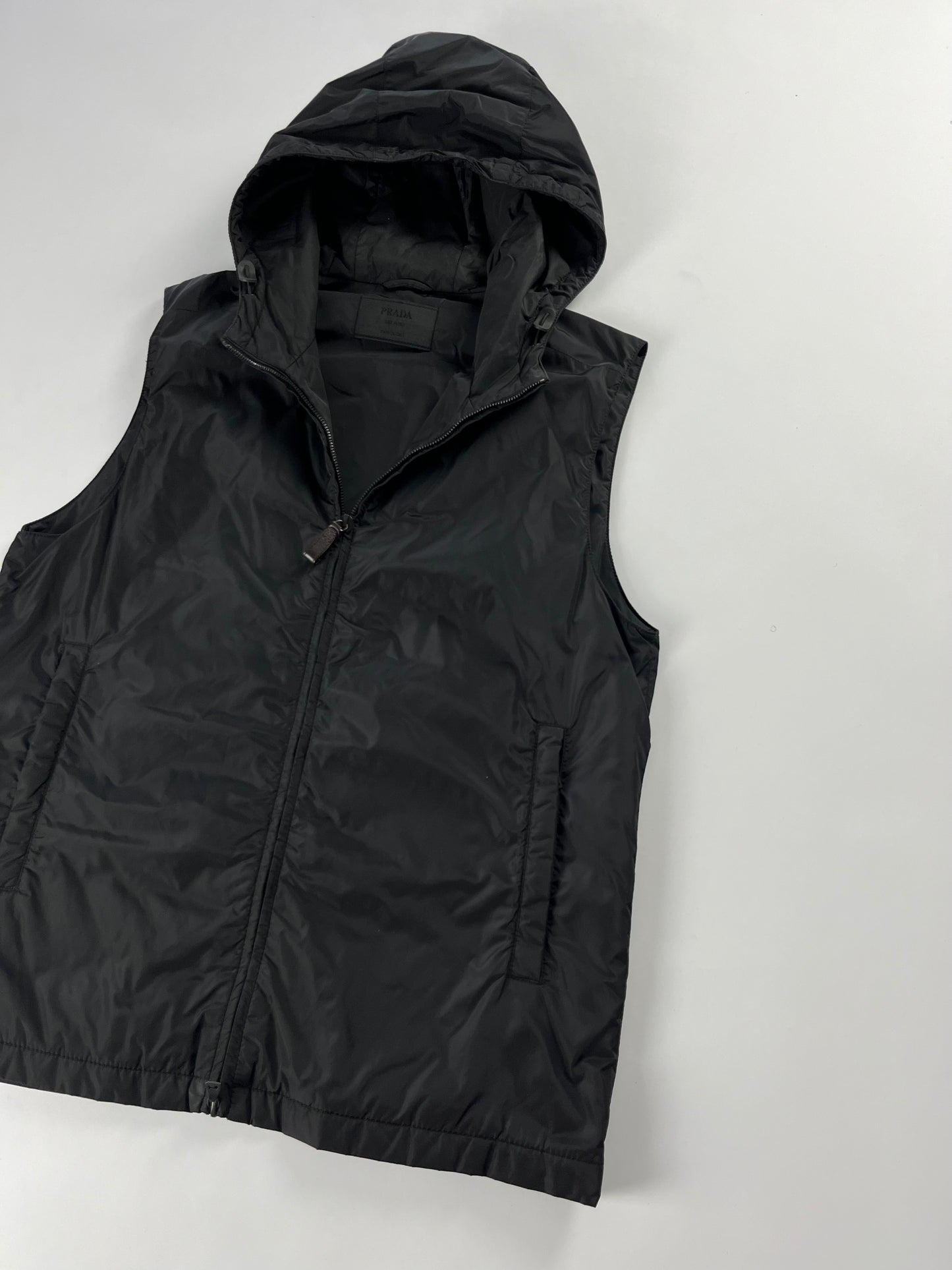 Prada Black Hooded Shell Vest 2000s - M