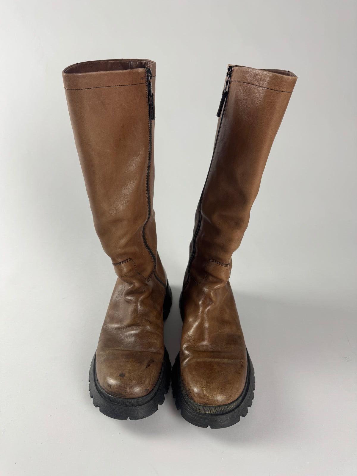 Prada Faded Brown Premium Leather Combats Boots FW 2003 - 40 EU