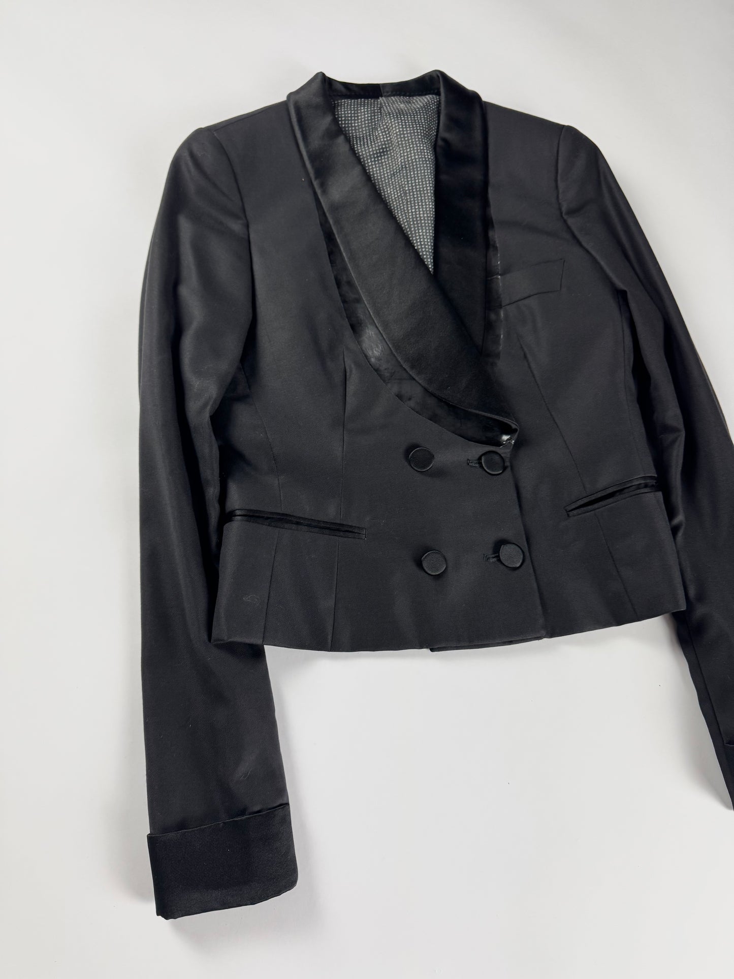 Bottega Veneta Sample Black Cropped Double Breasted Tuxedo Blazer FW 2012 - XS