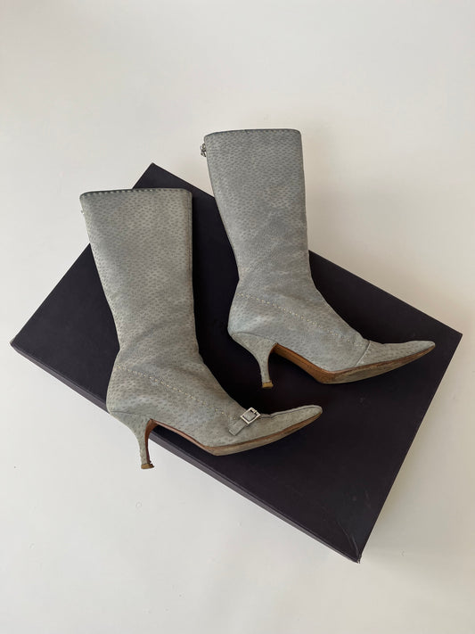 Prada Grey Leather Belted Boots FW 2000 - 39 IT/40 EU