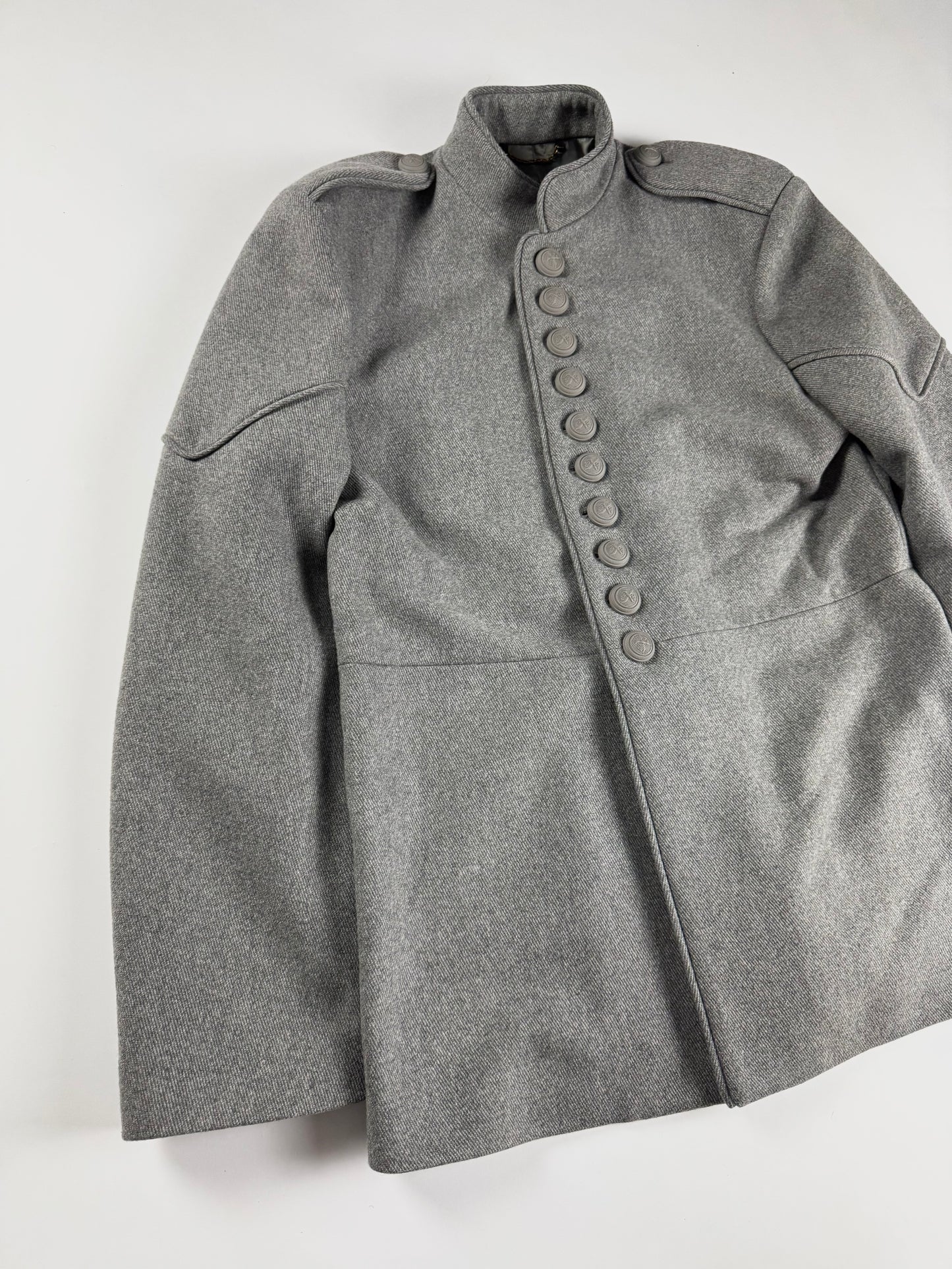 Louis Vuitton Sample Grey Wool Napoleonic Military Stand Collar Epaulettes Officer Jacket FW 2019 - M