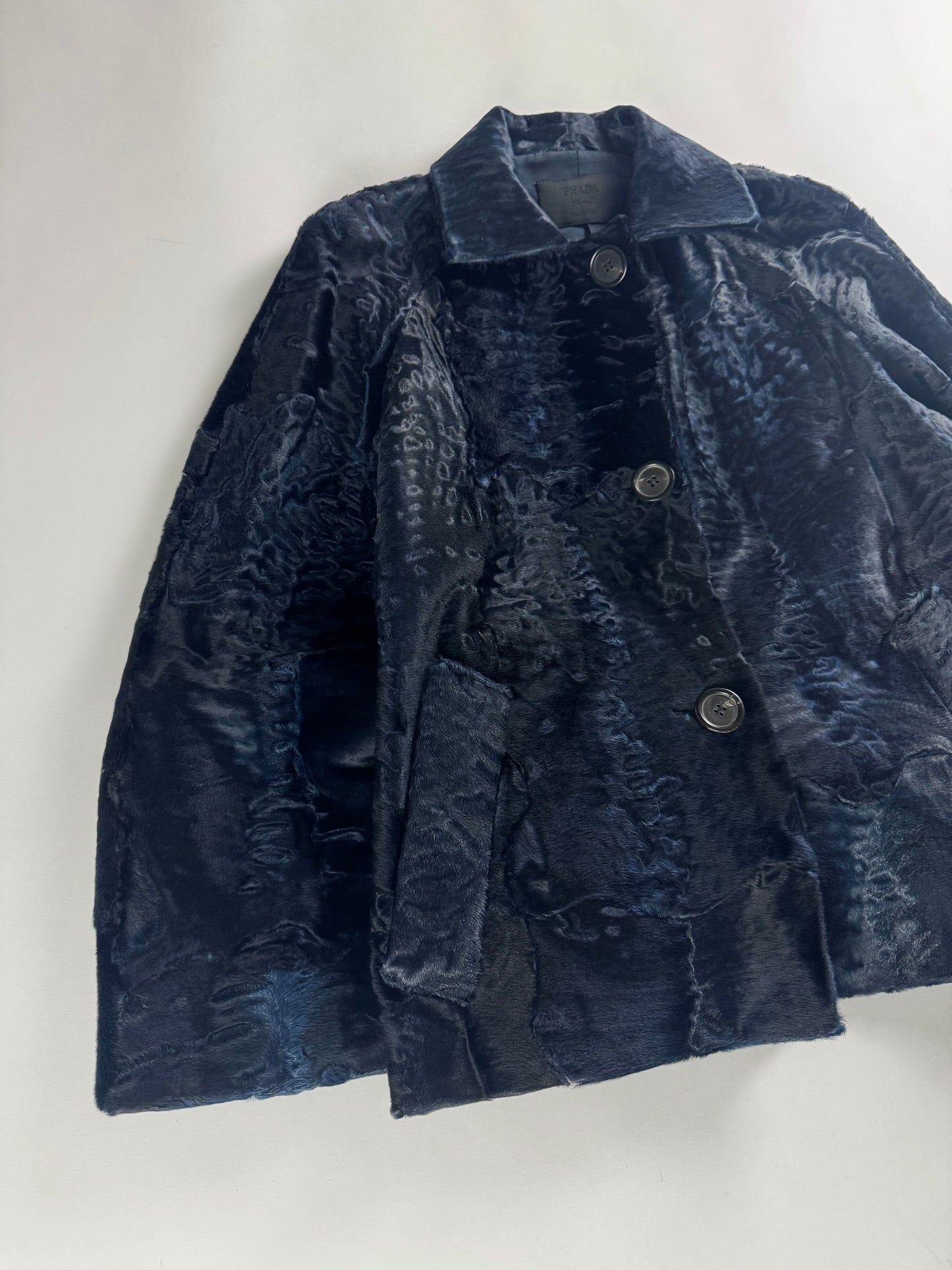 Prada Night Navy Astrakhan Fur Tailored Jacket FW 2000 - S