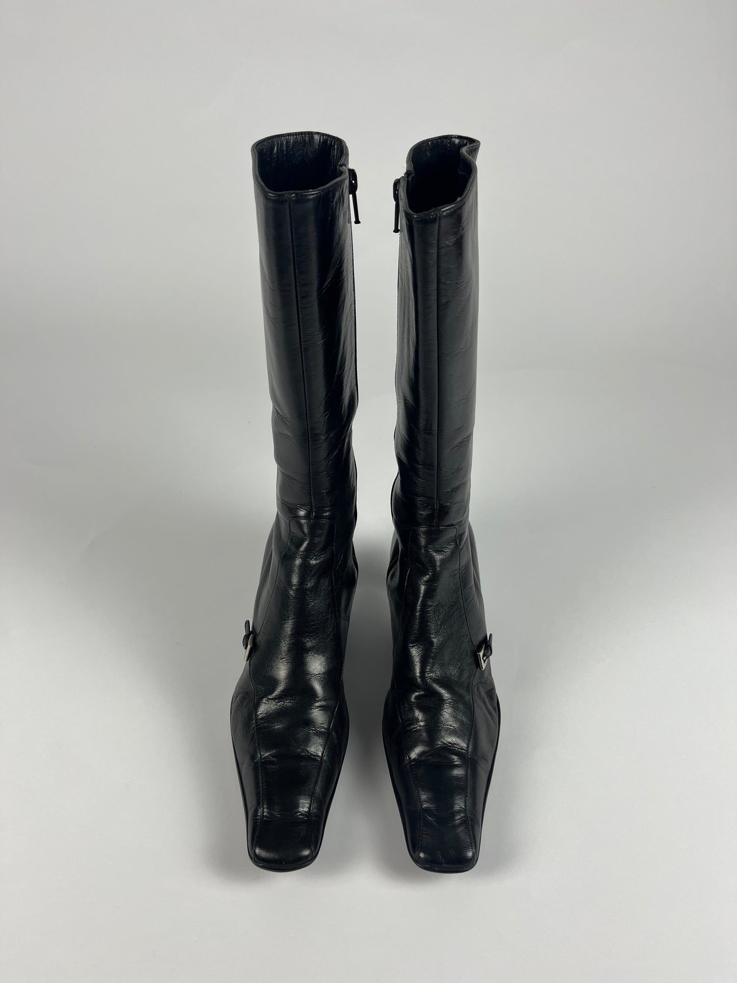 Prada Black Belted Leather Boots SS 2000 - 37,5 IT/ 38,5 EU