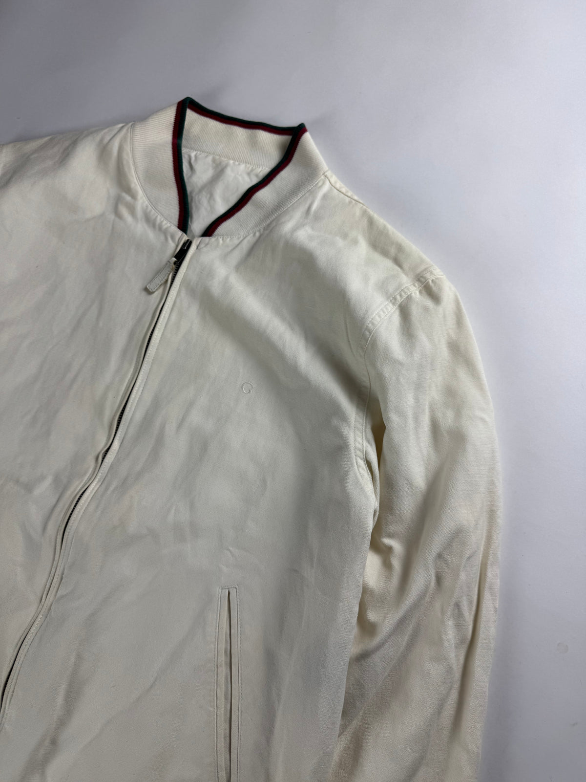 Gucci White Cotton OG Colors Bomber Jacket 2000s - M
