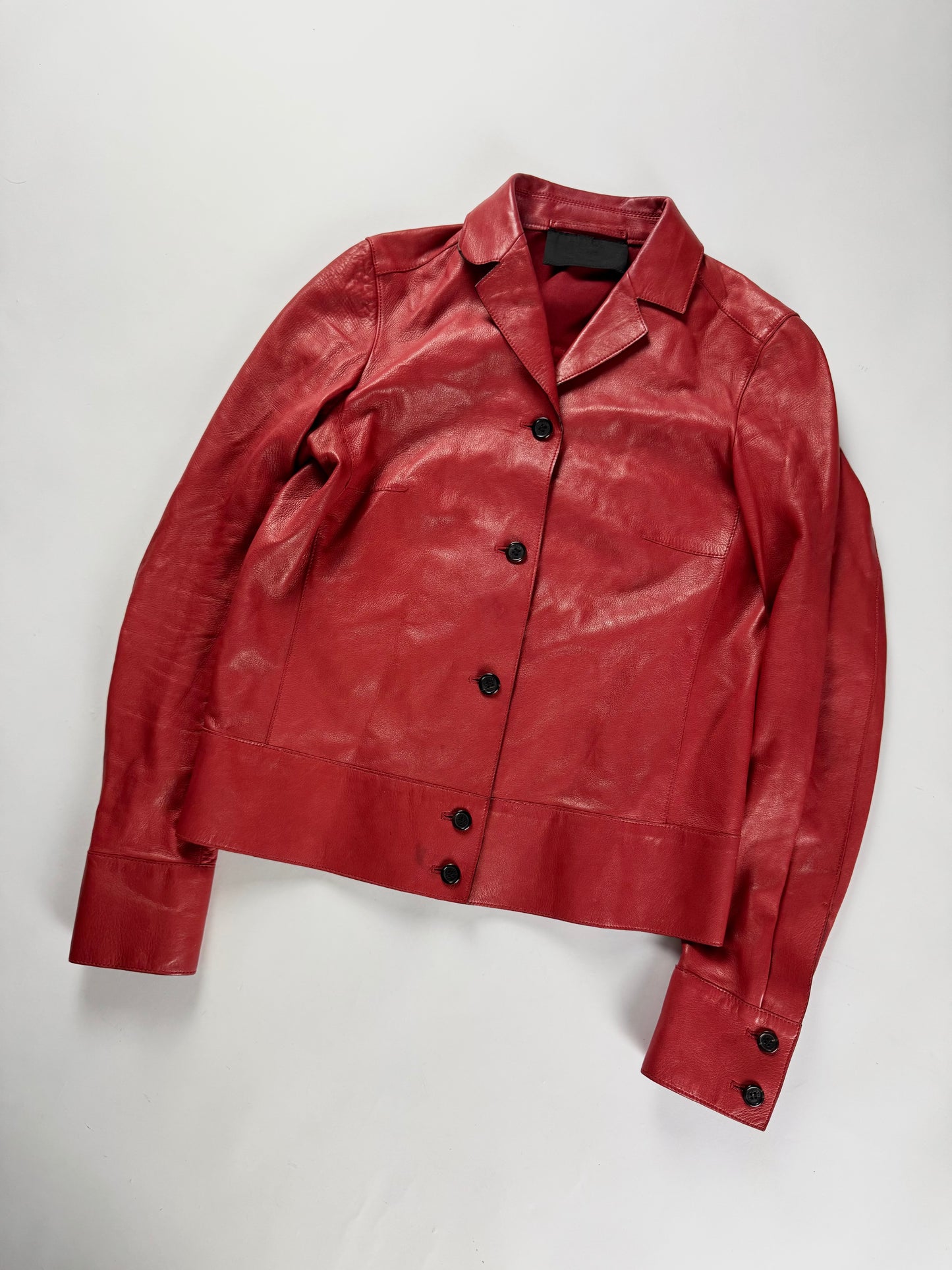Prada Red Leather Minimalist Buttoned Jacket FW 2000 - XS