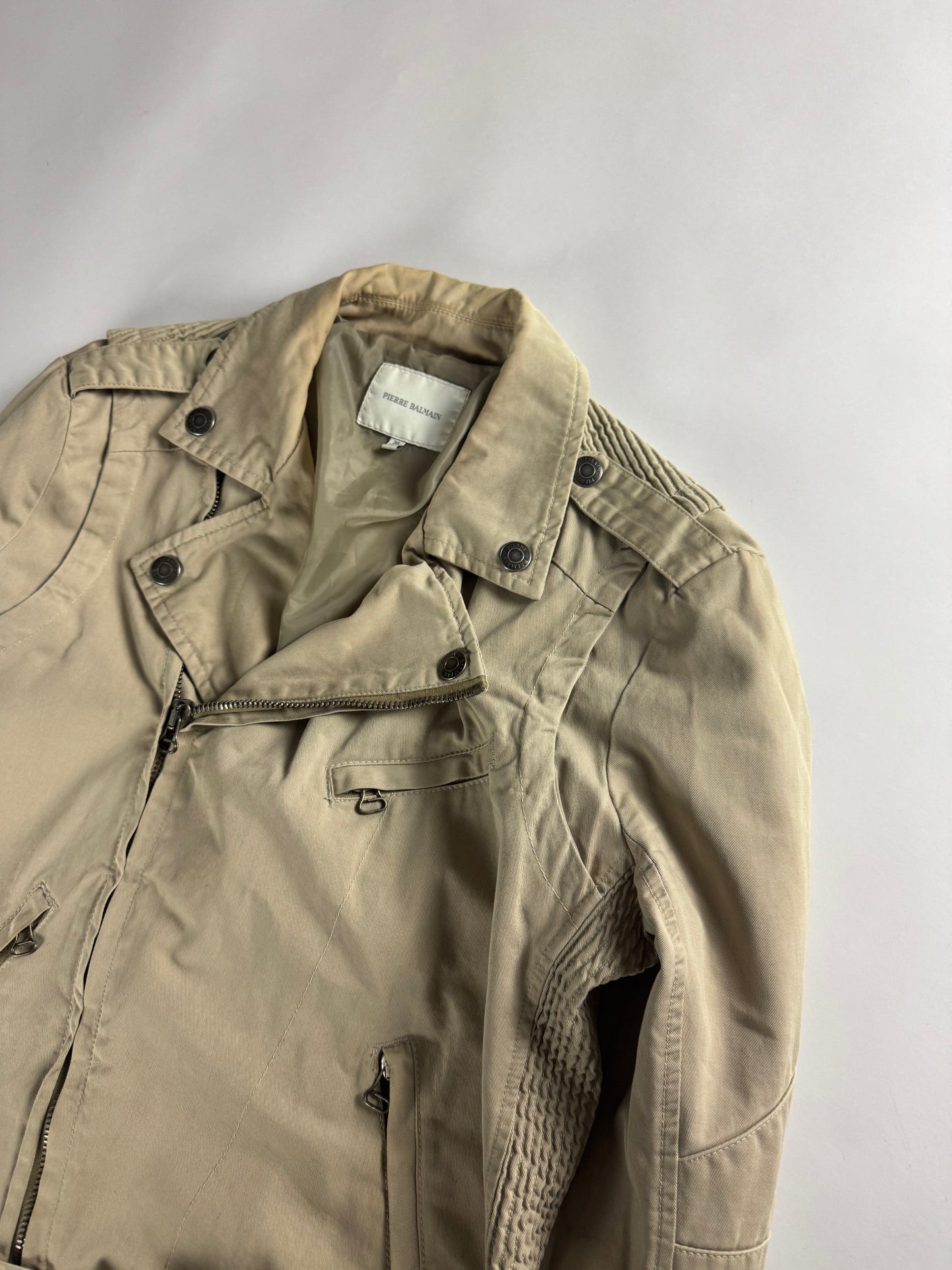 Balmain Tan Beige Belted Waist Biker Jacket 2010s - M