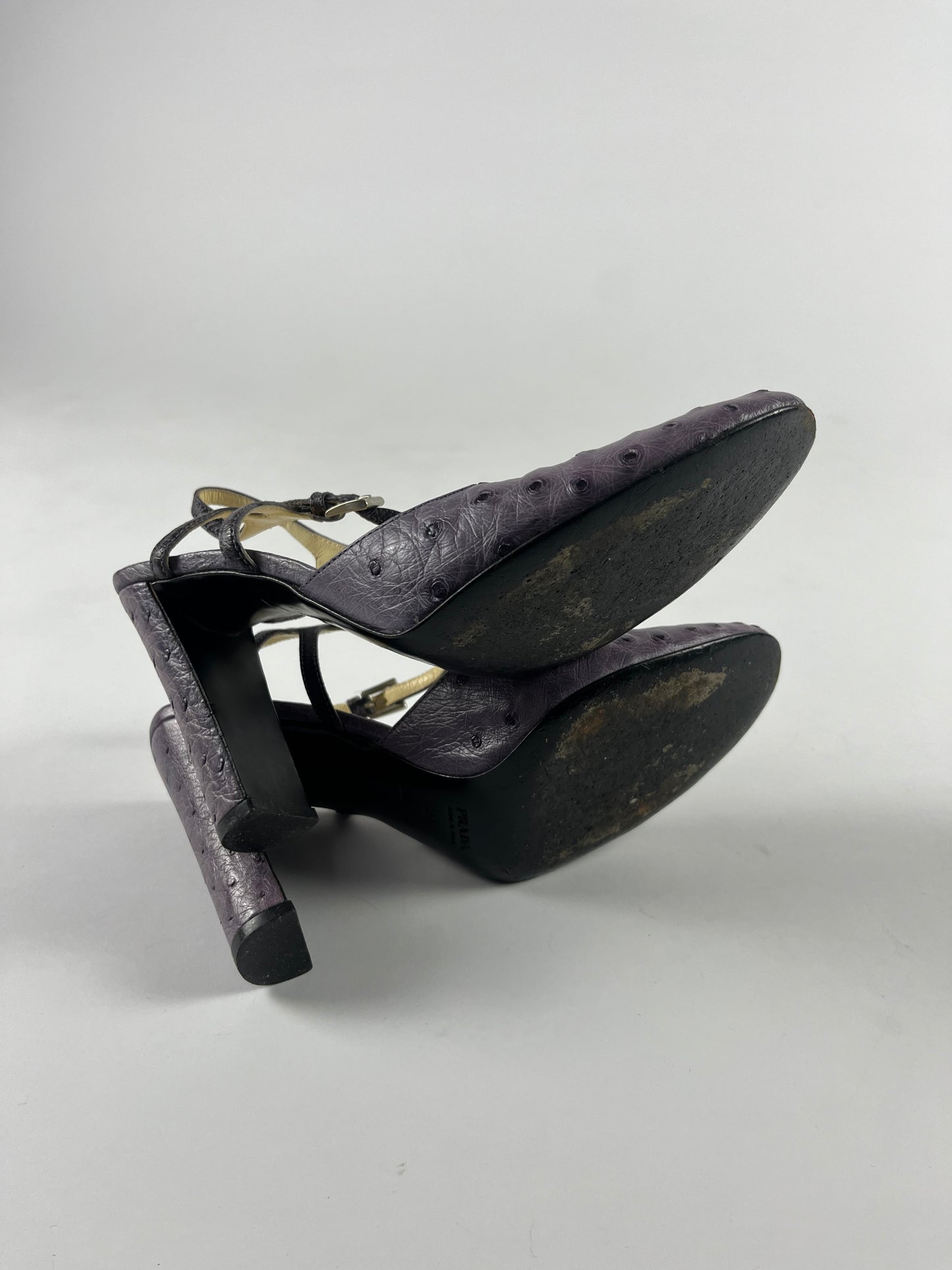 Prada Lila Ostrich Leather Mary Janes Heels SS 2000 - 37 IT/38 EU