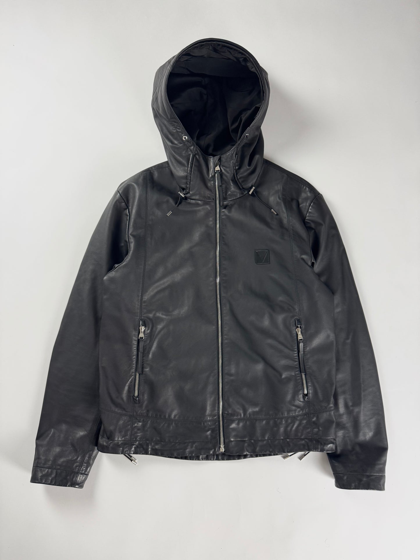 Louis Vuitton V Logo Patch Leather Drawstring Hood Jacket SS 2015 - M