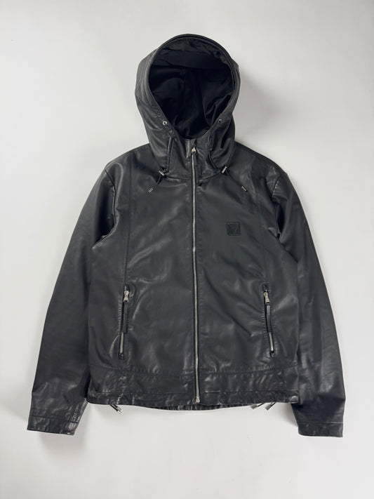 Louis Vuitton V Logo Patch Leather Drawstring Hood Jacket SS 2015 - M