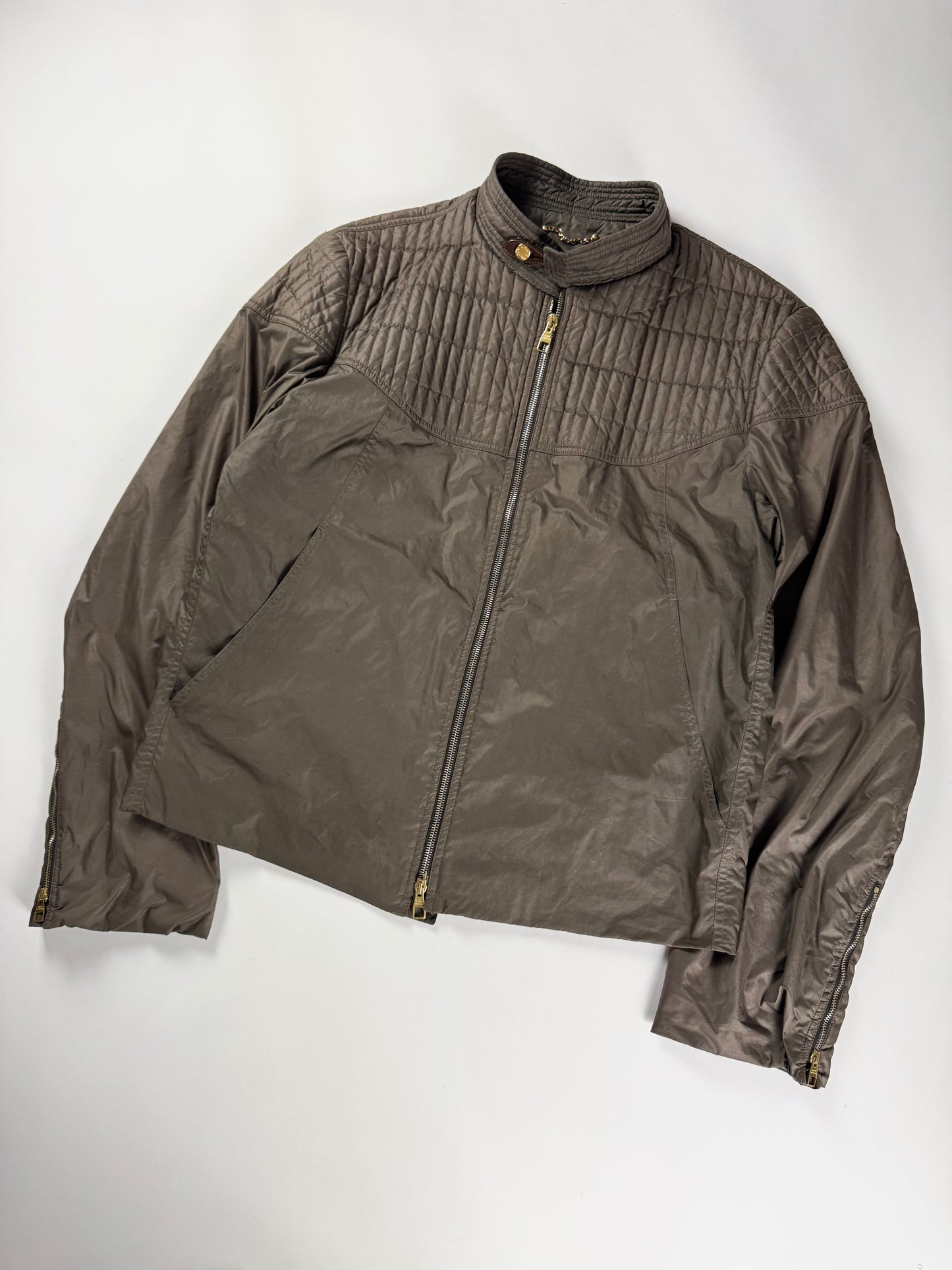 Louis Vuitton Brown Damier Quilted Gold Detail Racer Jacket FW 2007 - L