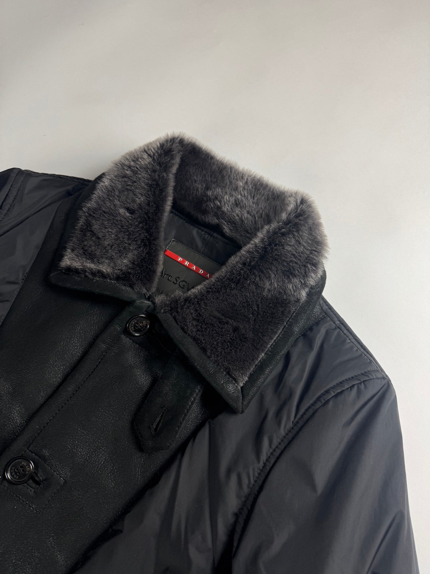 Prada Nylon Leather Panel Long Fur Details Coat SS 2006 - M