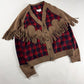 Maison Margiela x Pendleton Red Tartan Plaid Tan Knit Western Fringe Cardigan FW 2023 - XXL