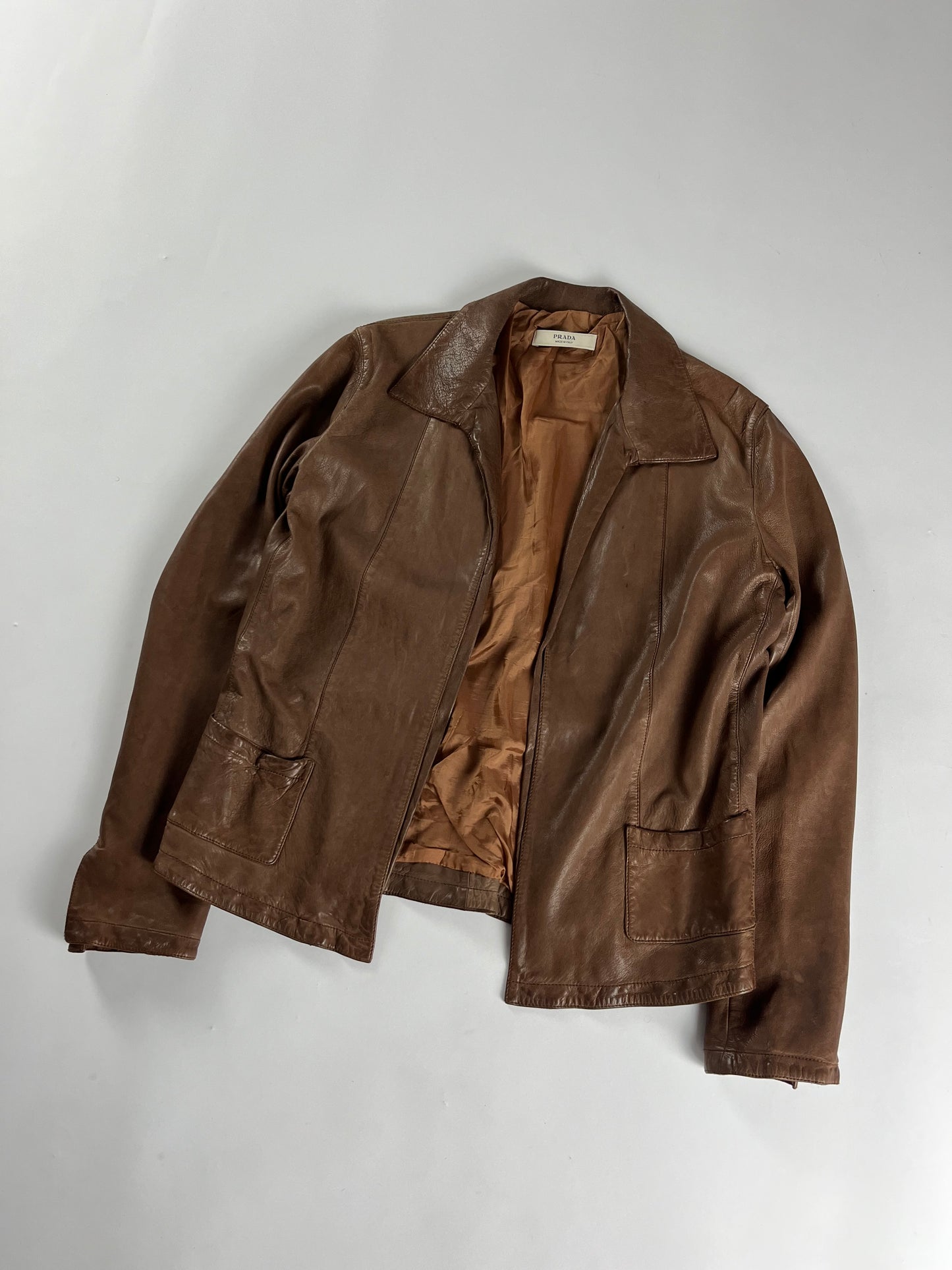 Prada Brown Soft Caramel Leather Overshirt Jacket 2000s - L