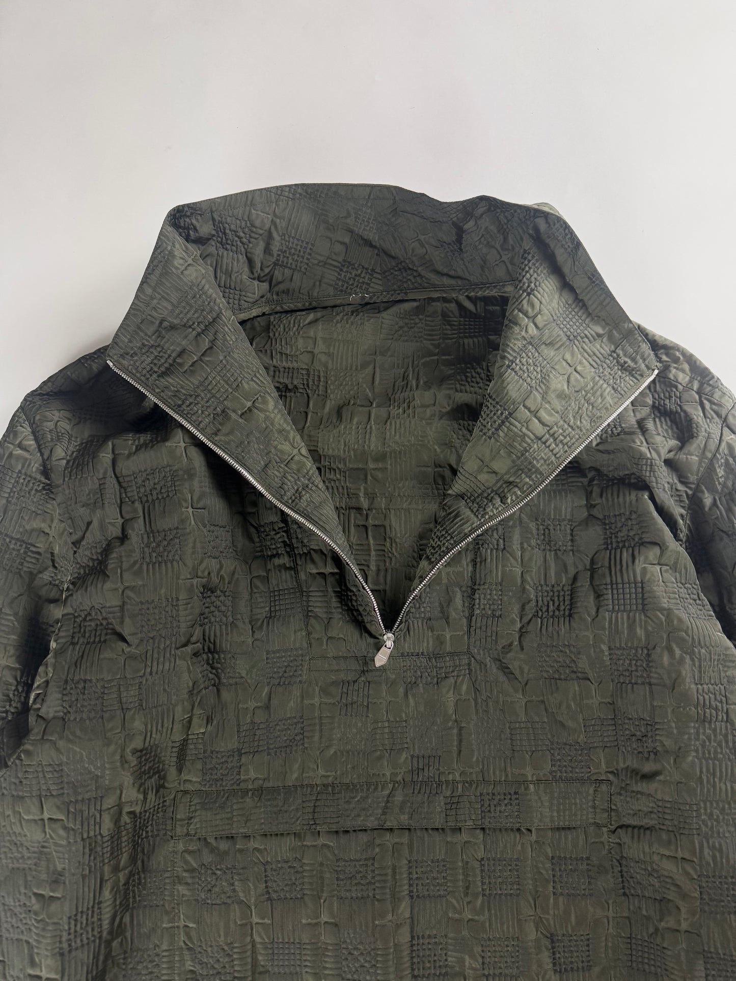 Hermès Sample Soft Military Khaki Plaid Funnel Neck Half Zip Jacket SS 2020 - L