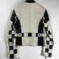 Louis Vuitton Sample White Leather Black Multi Patch Logo Badge Racer Jacket FW 2017 - S