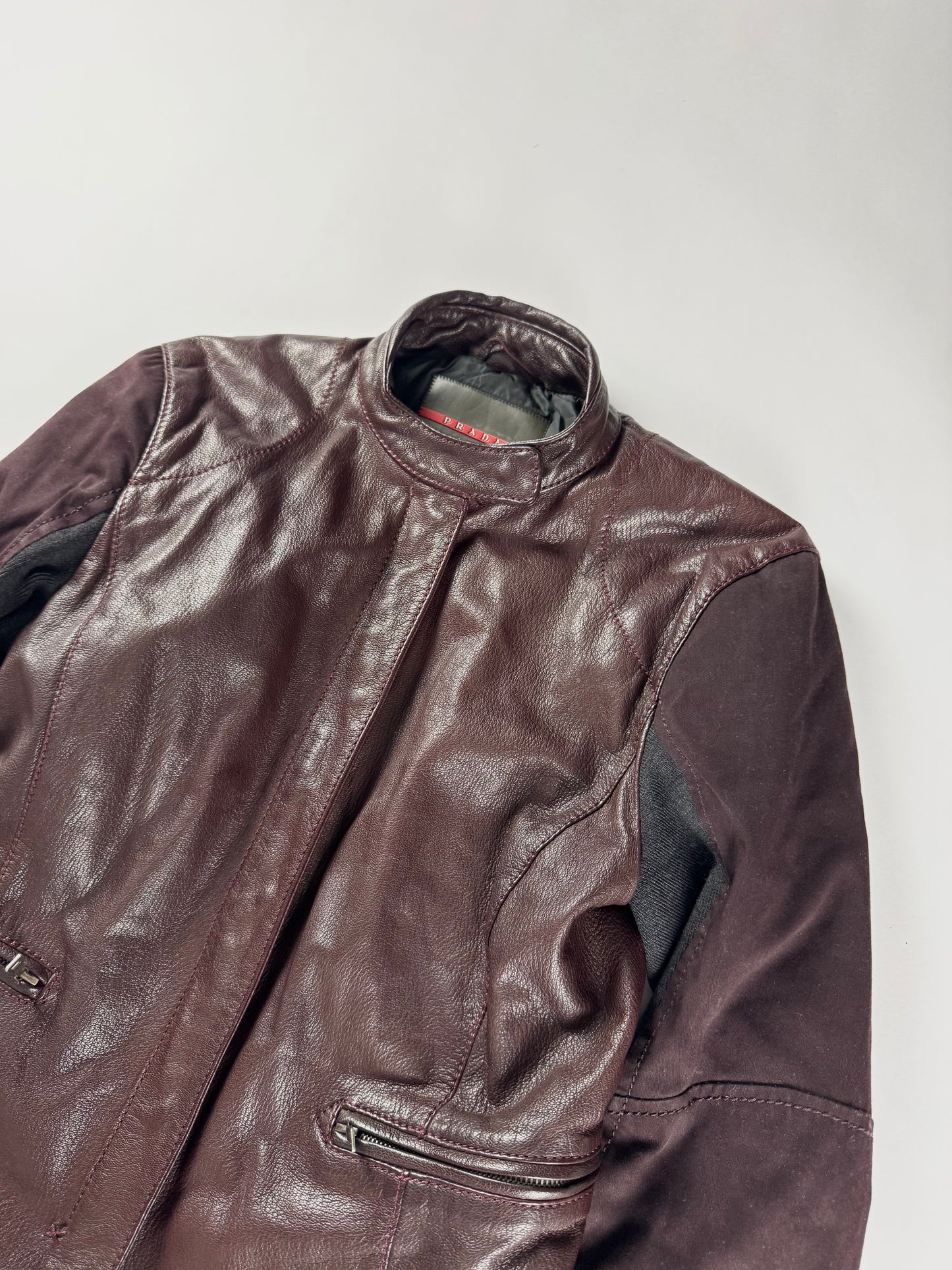 Prada Brown Wine Leather Moto Jacket 2000s - XS