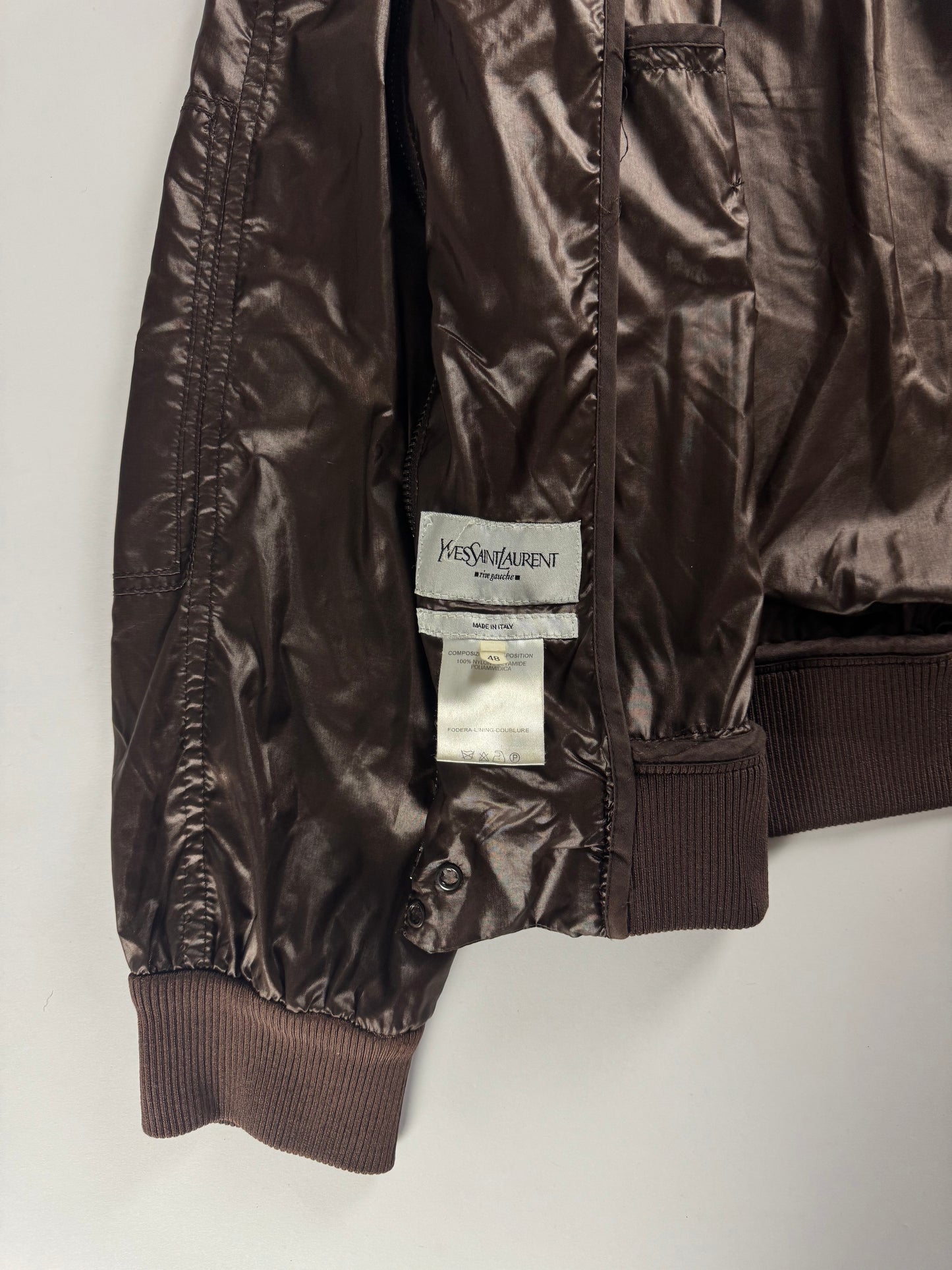 Yves Saint Laurent Rive Gauche Brown Nylon Bomber Jacket FW 2003 - M