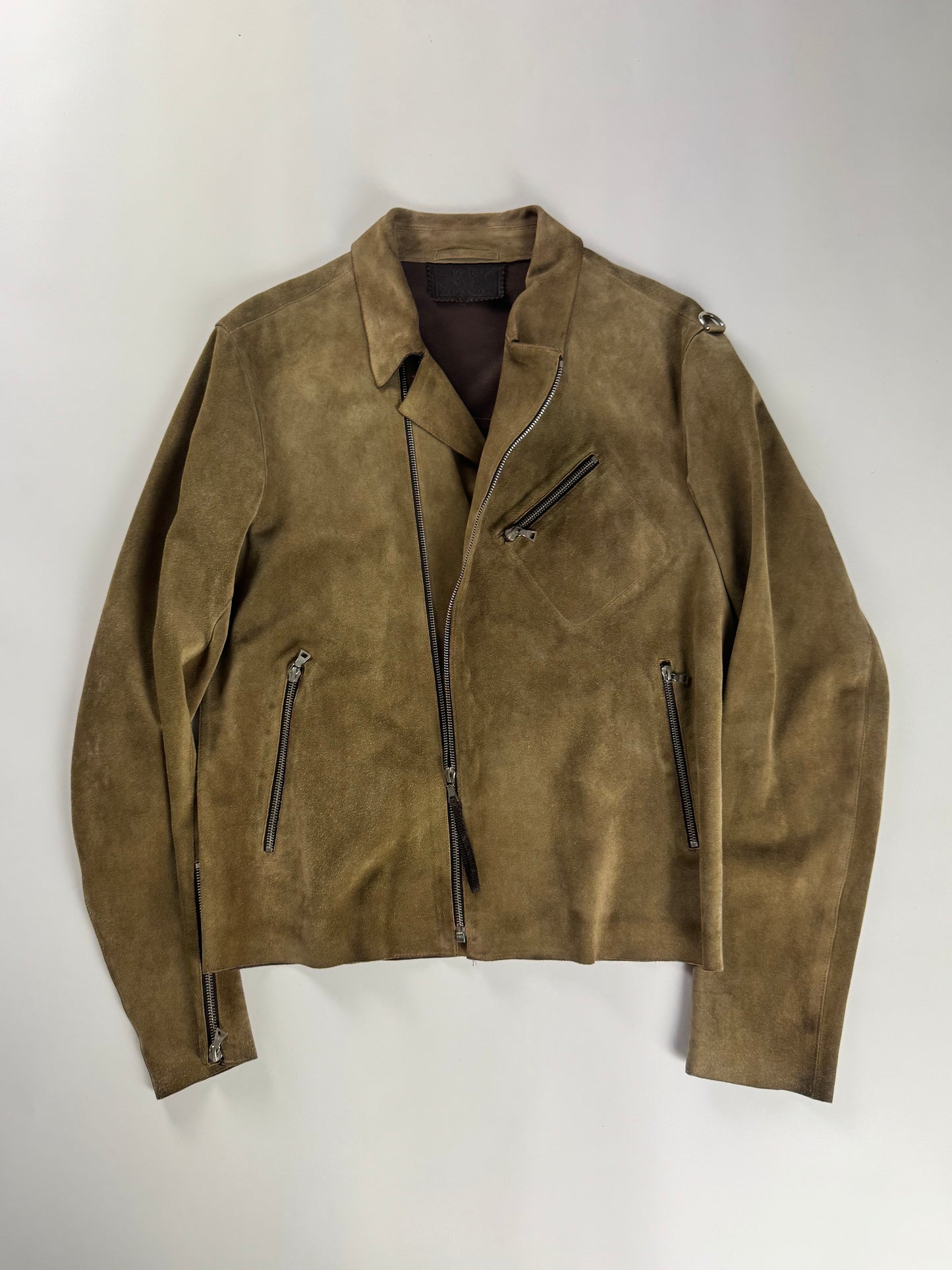 Prada Brushed Camel Suede Leather Perfecto Biker Jacket SS 2000 - M