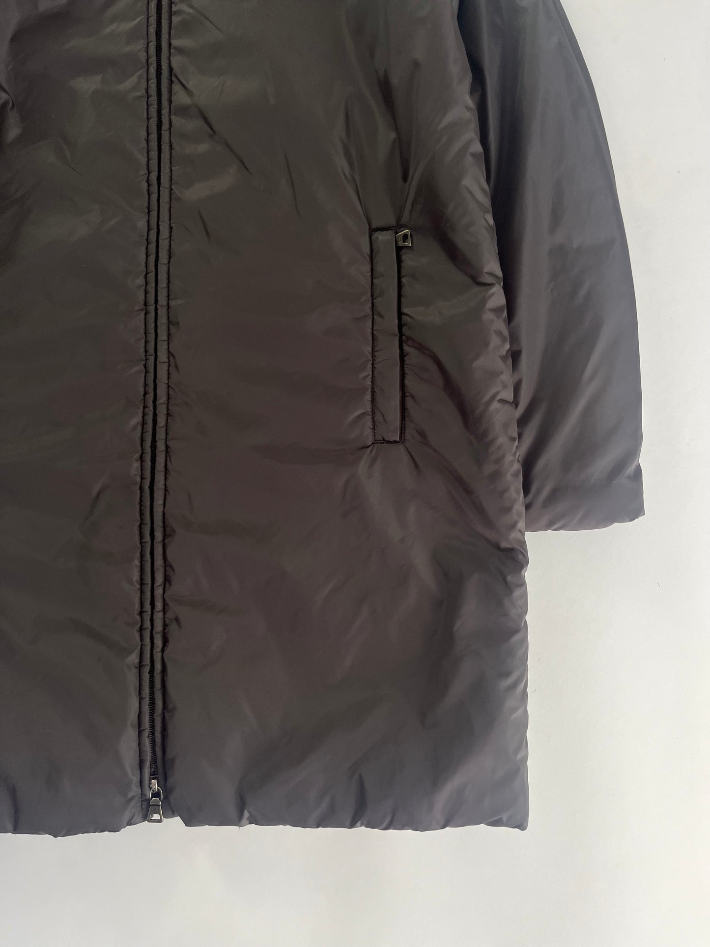 Prada Brown Nylon Double Zip Long Hooded Jacket 2000s - S
