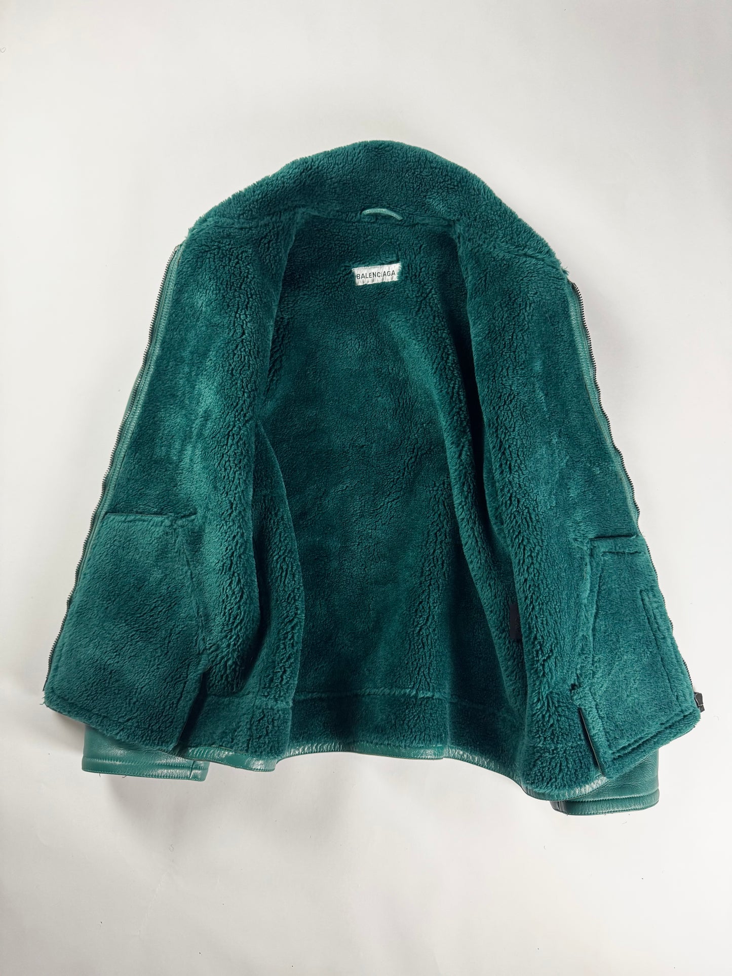 Balenciaga Sample Green Shearling Aviator Bomber Jacket FW 2019 - M