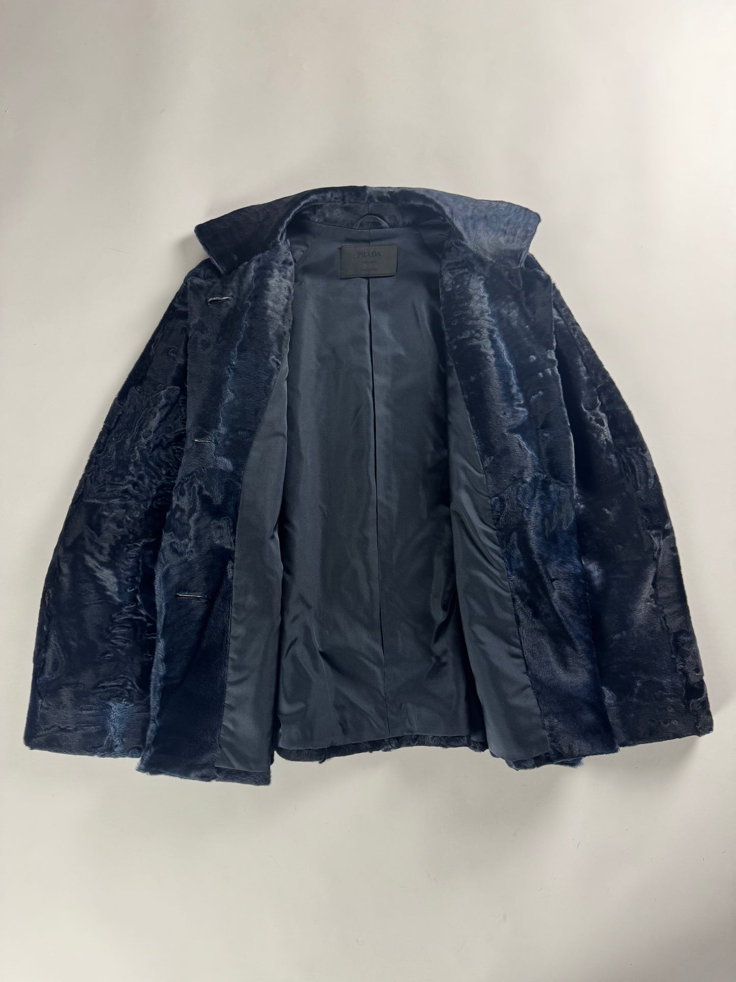 Prada Night Navy Astrakhan Fur Tailored Jacket FW 2000 - S