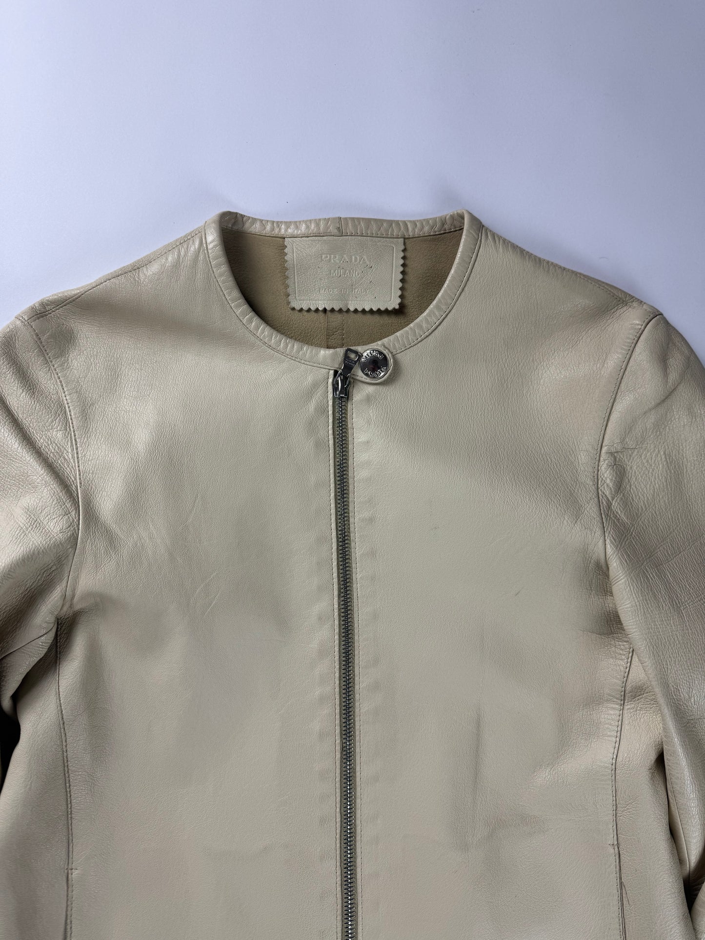 Prada Cream Cuffed Button Leather Jacket FW 1999 - XS