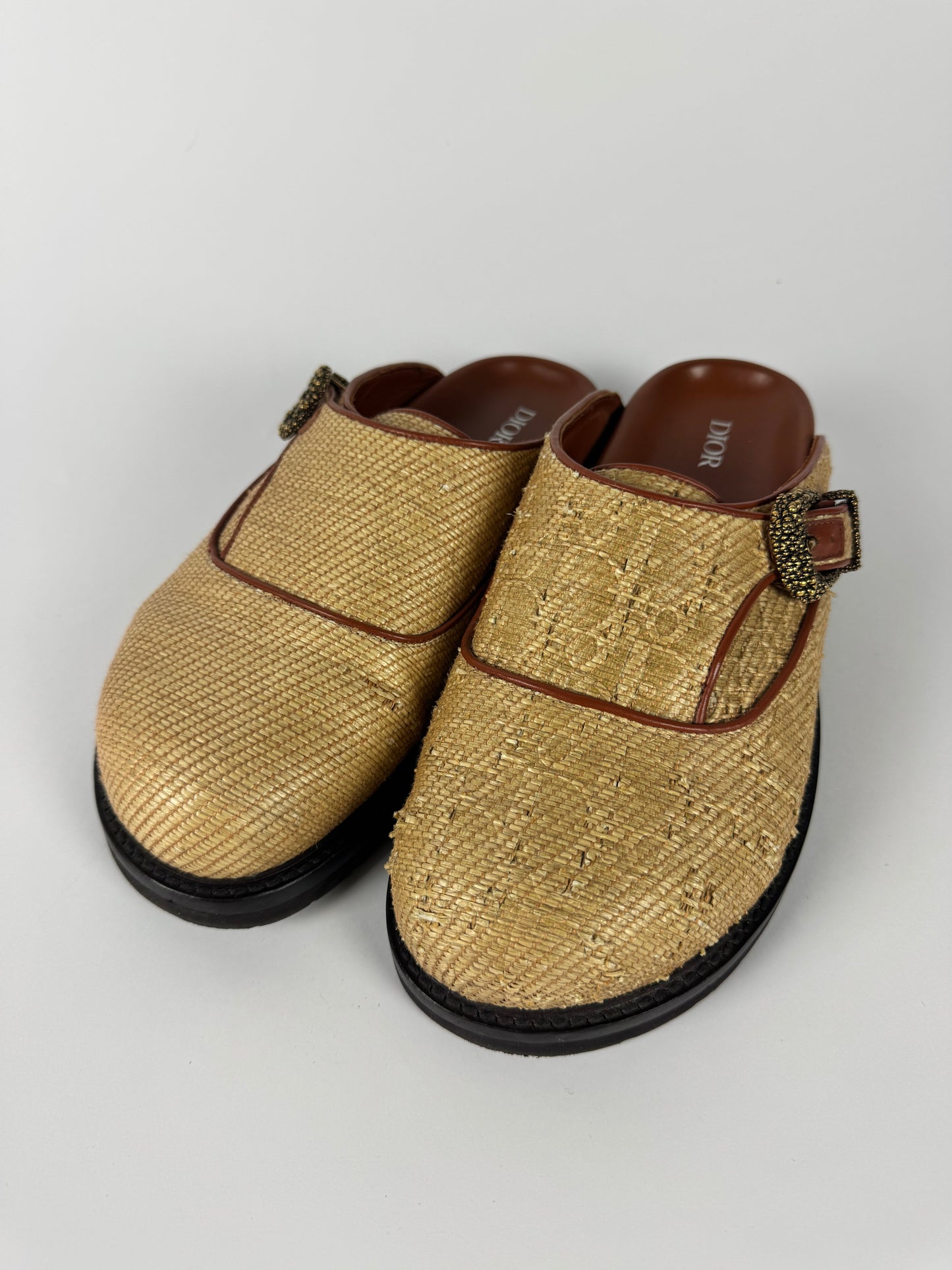 Dior x Denim Tears Sample Peace Sign Buckle Oblique Brown Mules FW 2023 - 44 EU