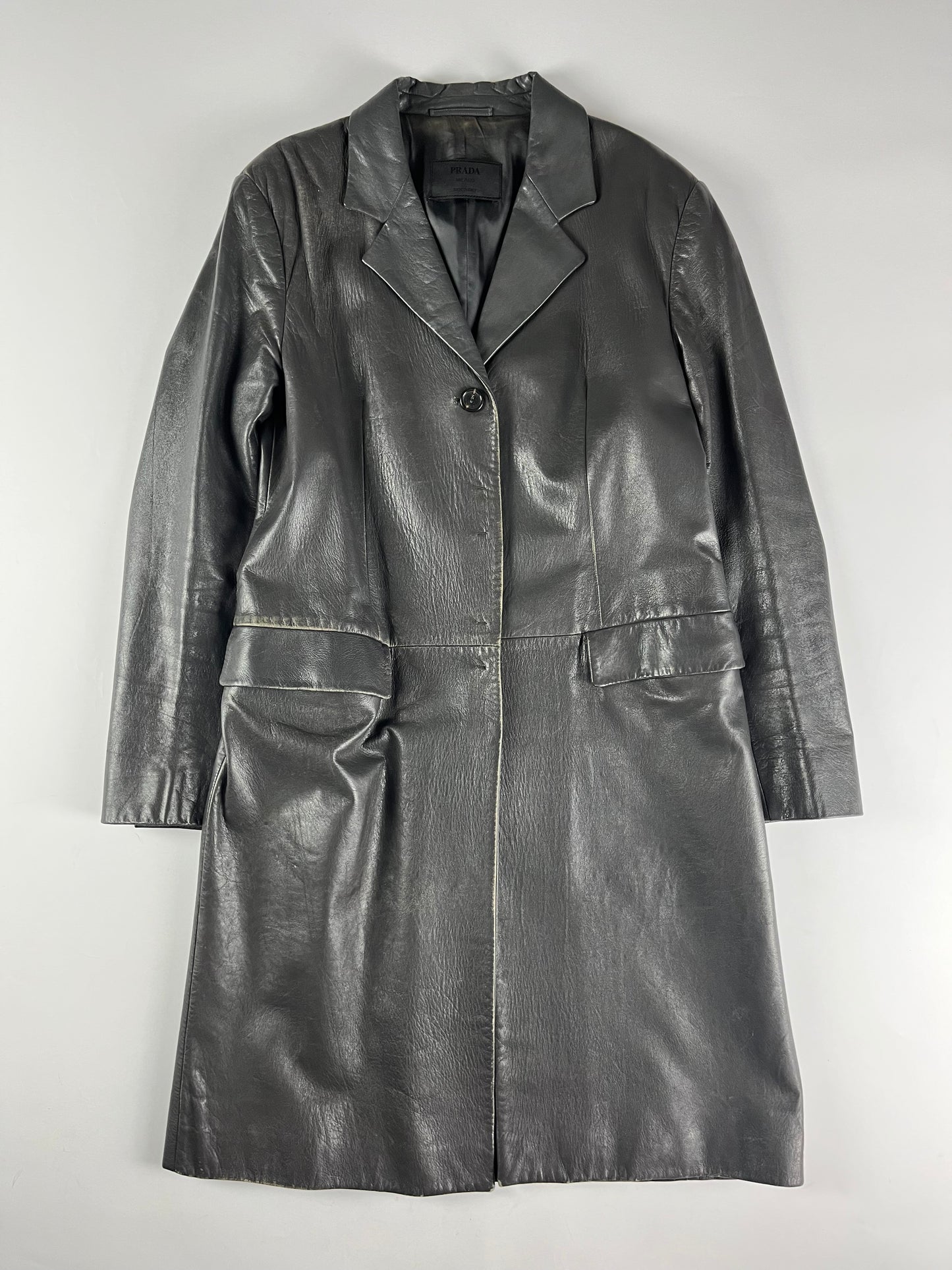 Prada Long Leather Strapped Overcoat FW 1998 - M