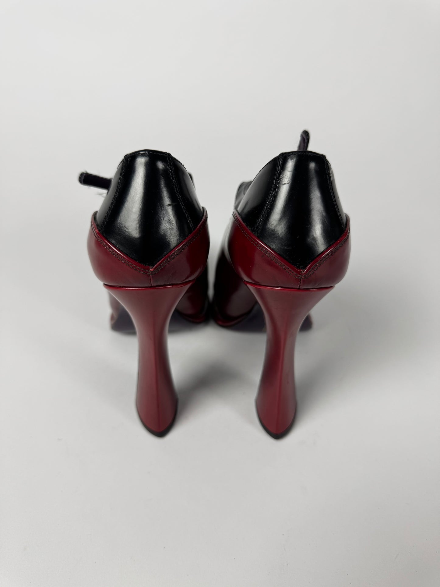 Prada Dipped Red Burgundy High Platform Mary Jane Round Toe Heels FW 2012 - 38 IT/38,5 EU