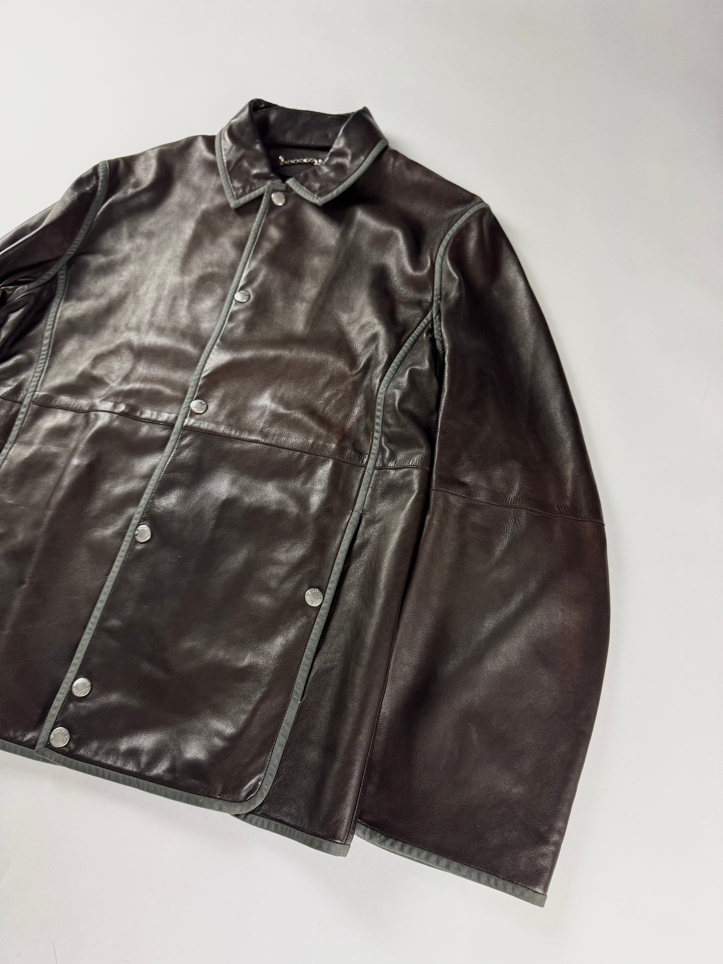 Louis Vuitton Dark Brown Light Leather Trucker Buttoned Jacket 2000s - L