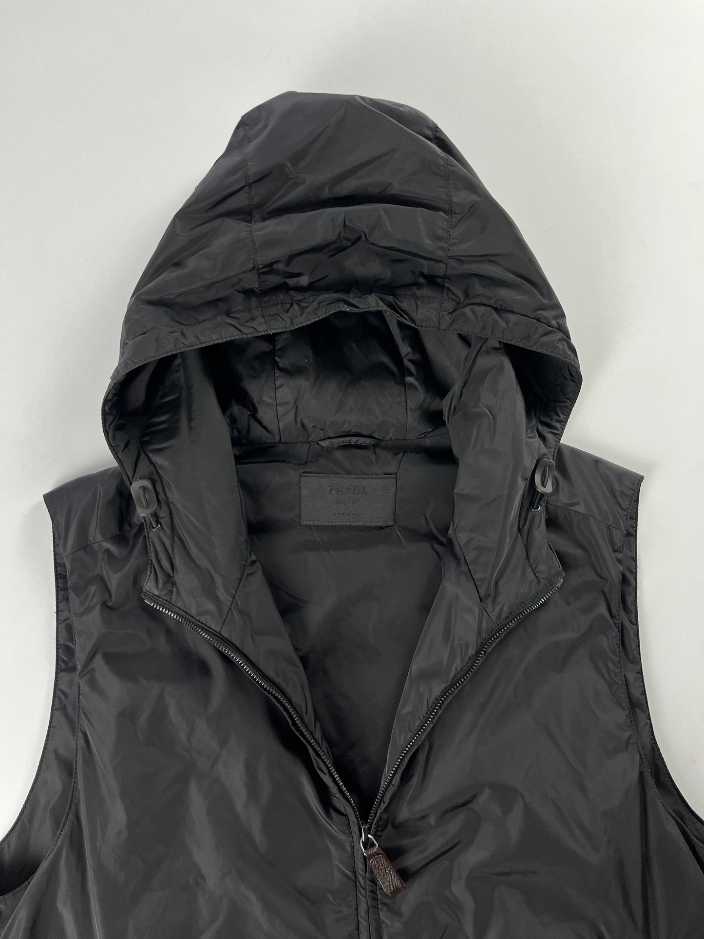 Prada Black Hooded Shell Vest 2000s - M