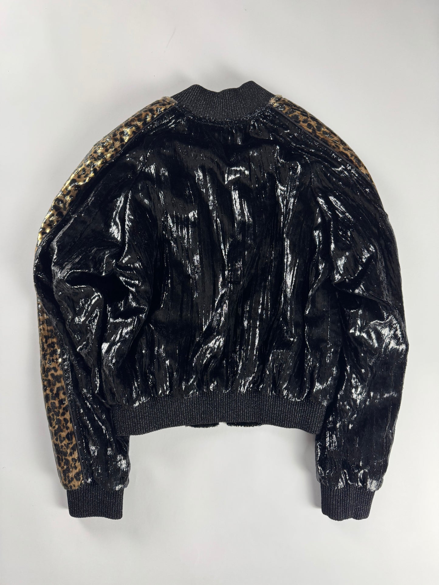 Saint Laurent Velours De Givre Leopard Sleeve Bright Teddy Bomber Jacket FW 2019 - XS