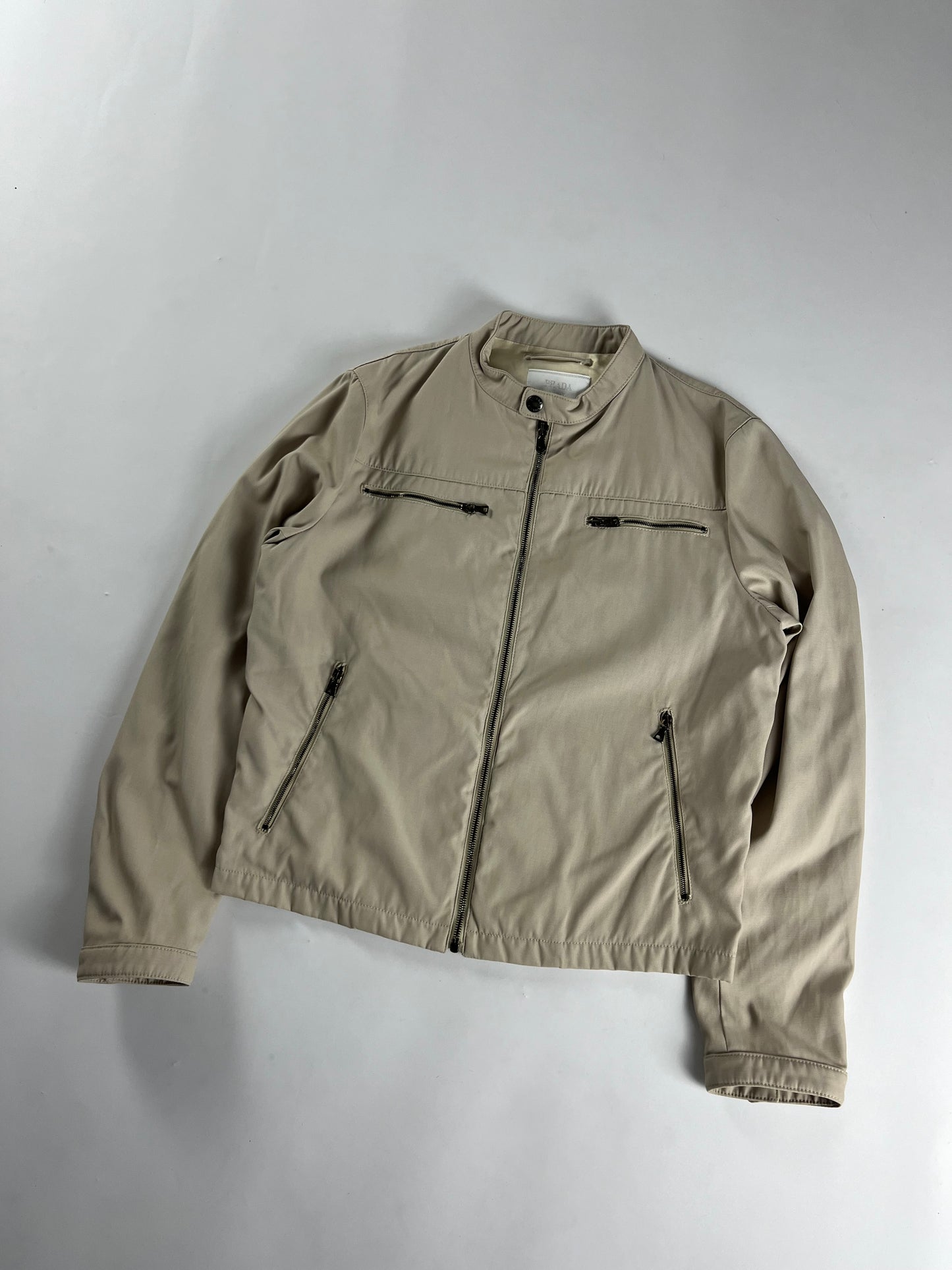 Prada Cream Double Front Zipper Pocket Moto Jacket 2010s - M