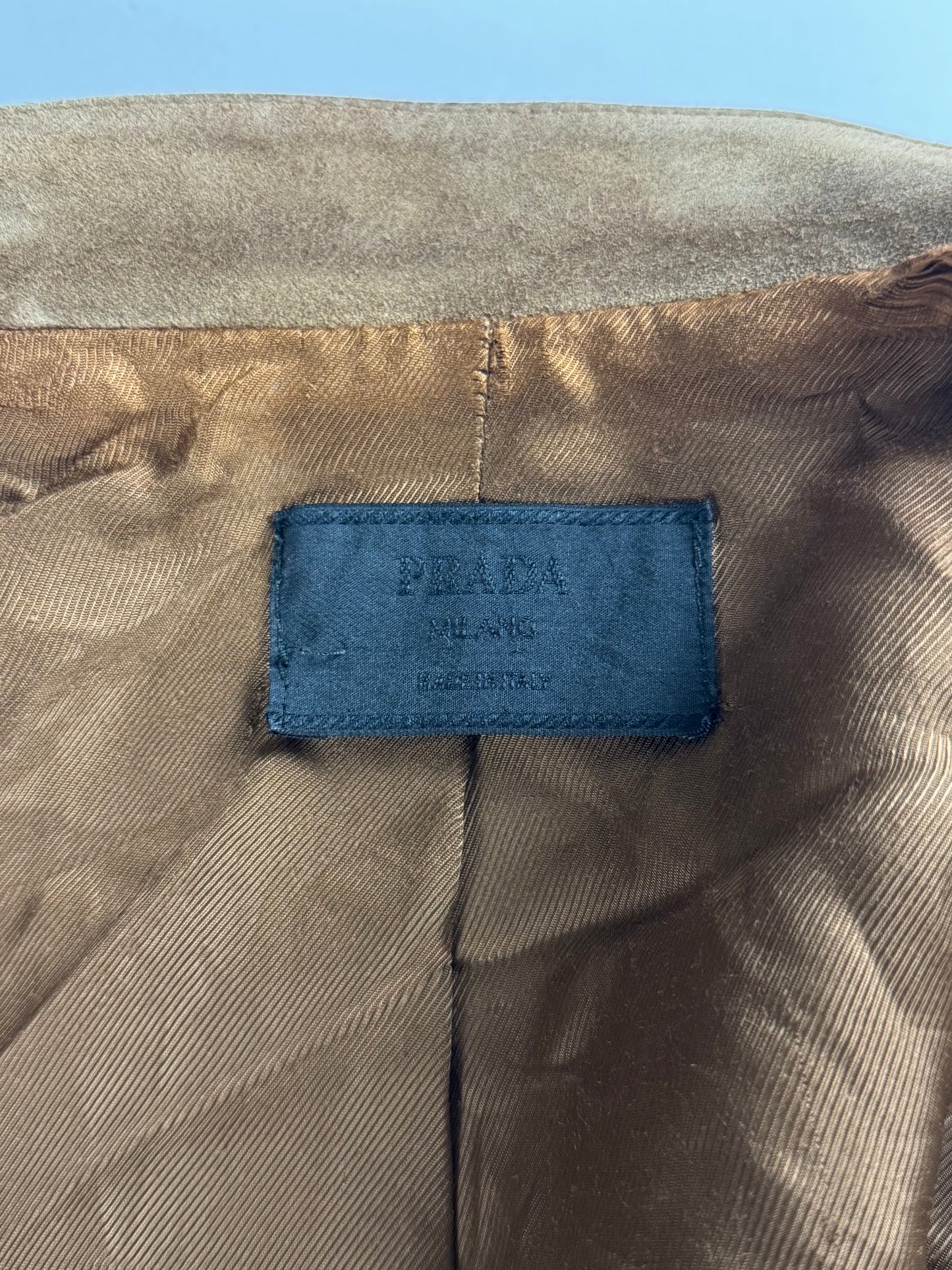 Prada Sample Tan Brown Suede Leather Zipper Moto Jacket FW 1996 - M