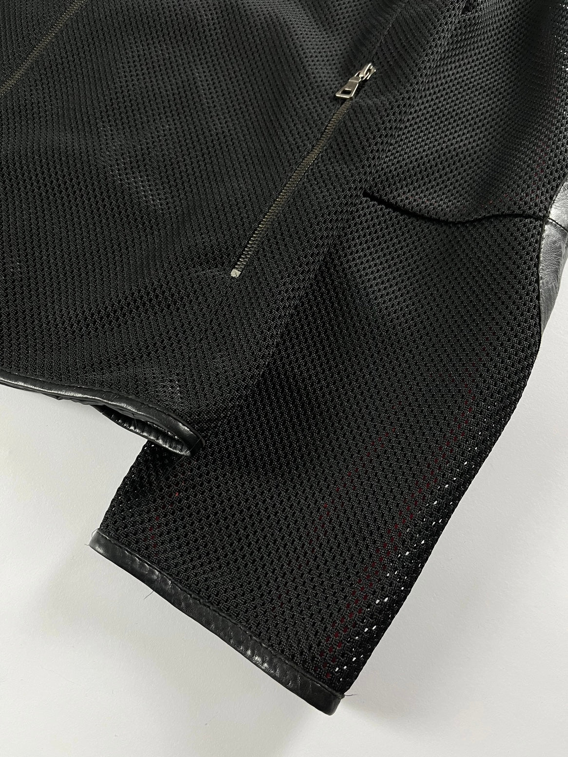 Prada Mesh Leather Patch Elbows Moto Jacket SS 2000 - L