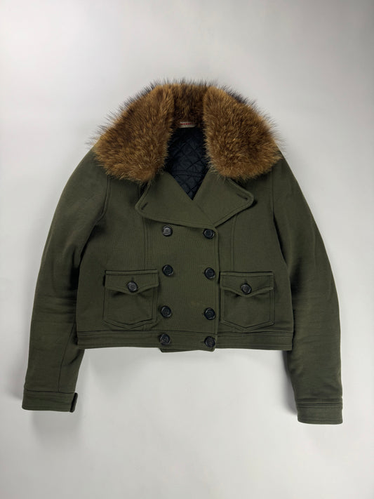 Prada Raccoon Fur Collar Old Army Crop Jacket SS 2006 - M