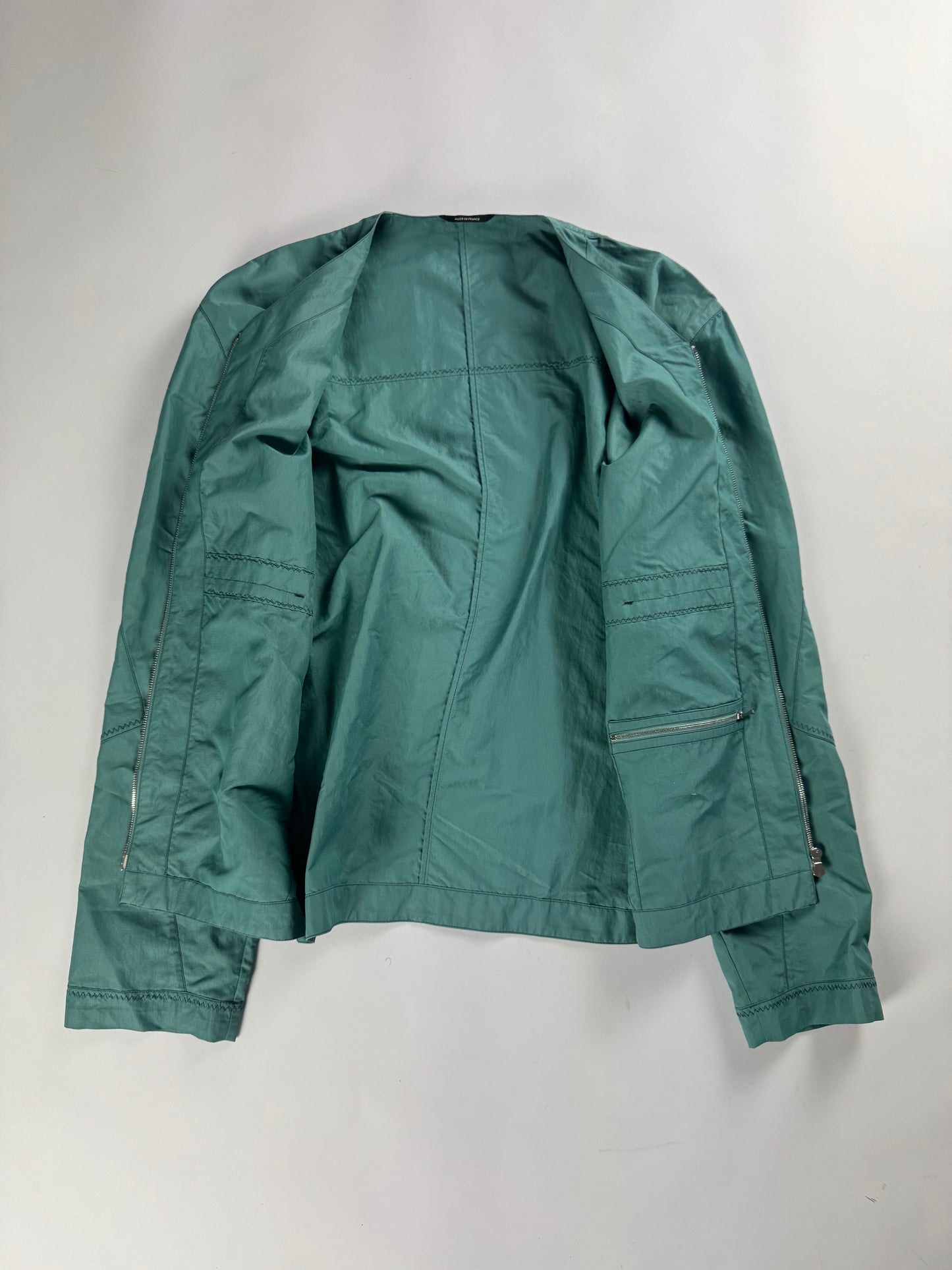 Hermès Sample Turquoise Lightweight V Neck Blouson Exposed Stitching SS 2022 - M