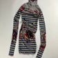 Jean Paul Gaultier Grey Mesh Floral Graphic Striped Mini Dress 1990s - XS