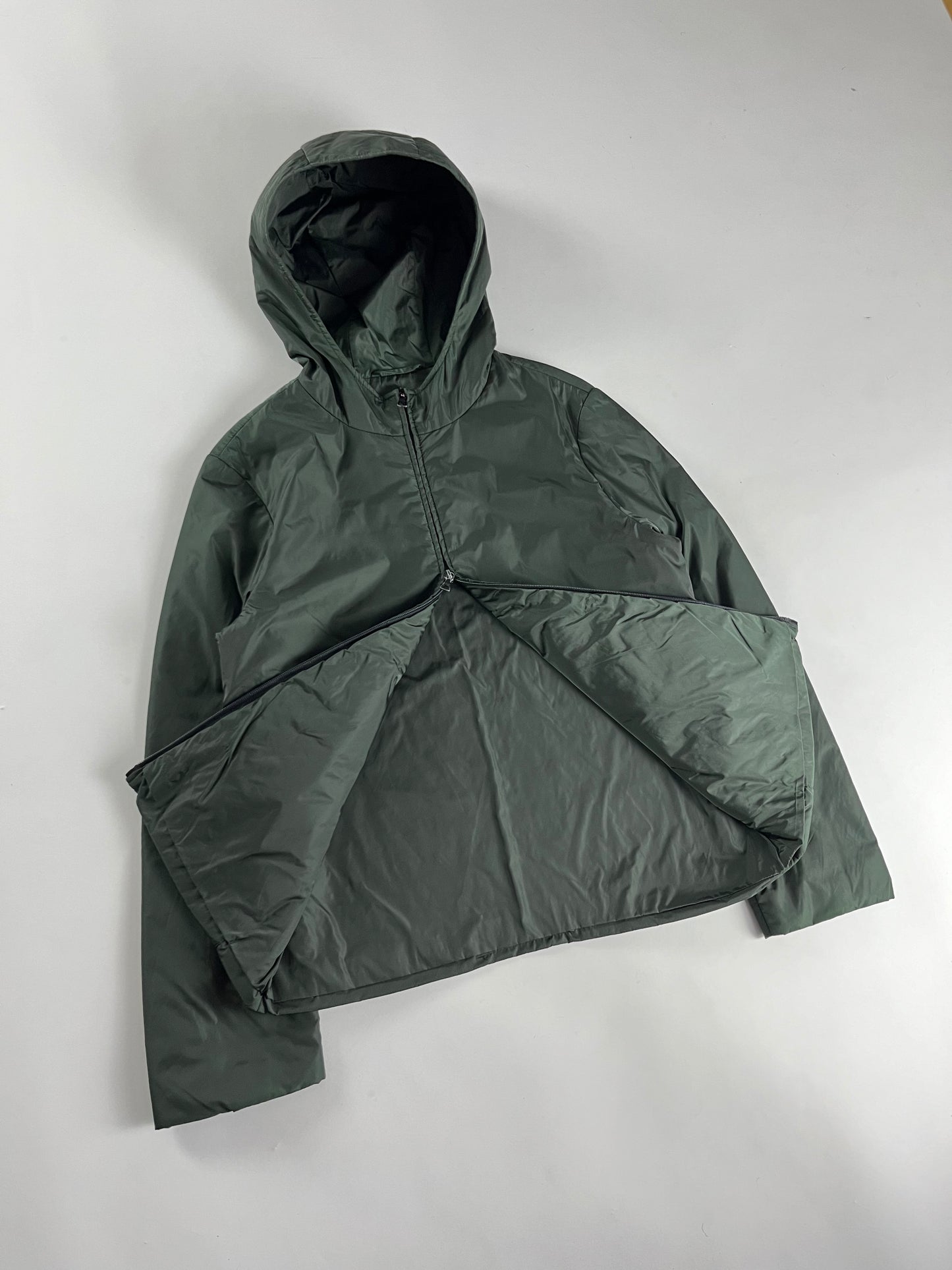 Prada Green Lantern Nylon Double Zip Hooded Jacket 1990s - S