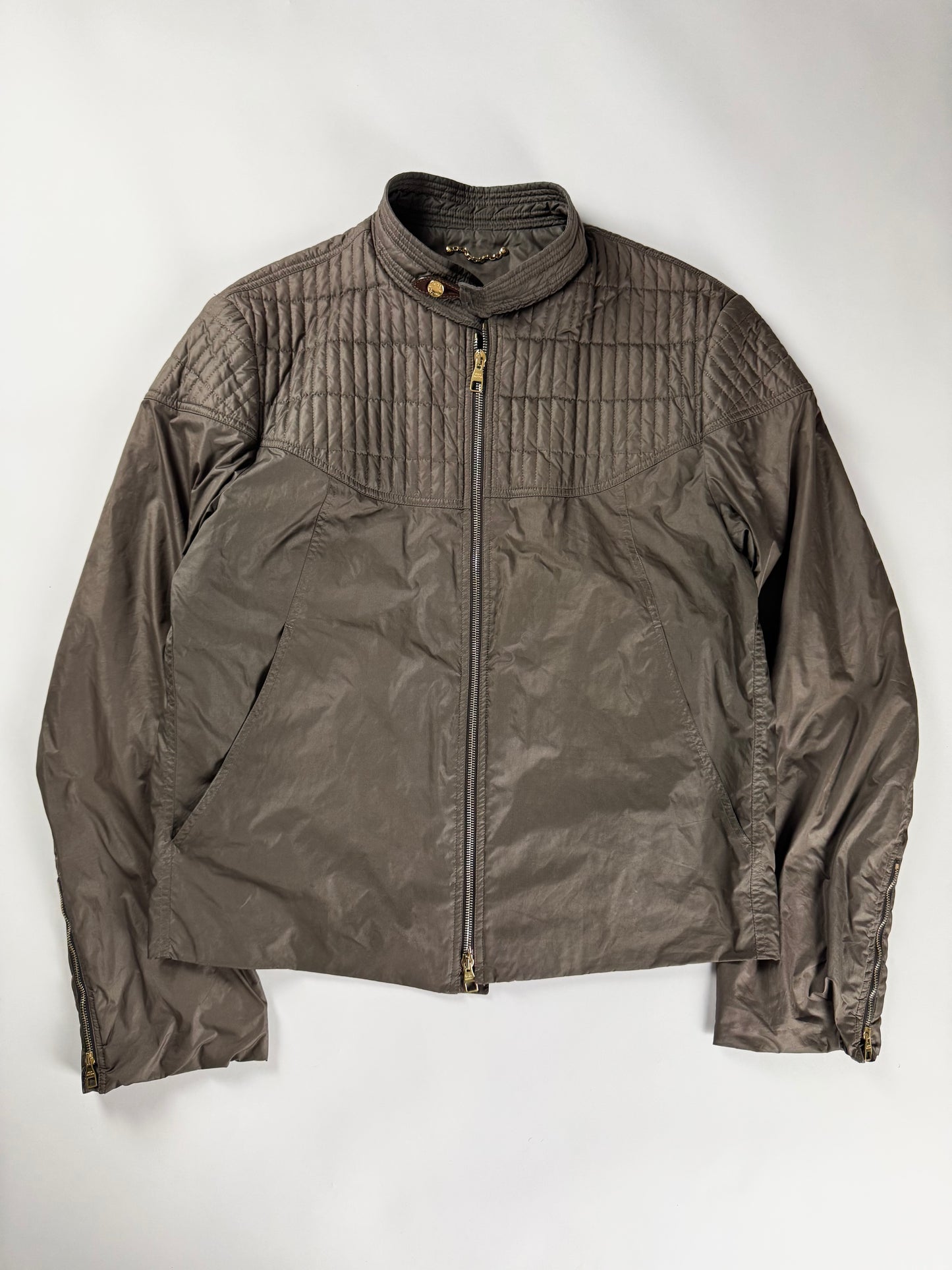 Louis Vuitton Brown Damier Quilted Gold Detail Racer Jacket FW 2007 - L