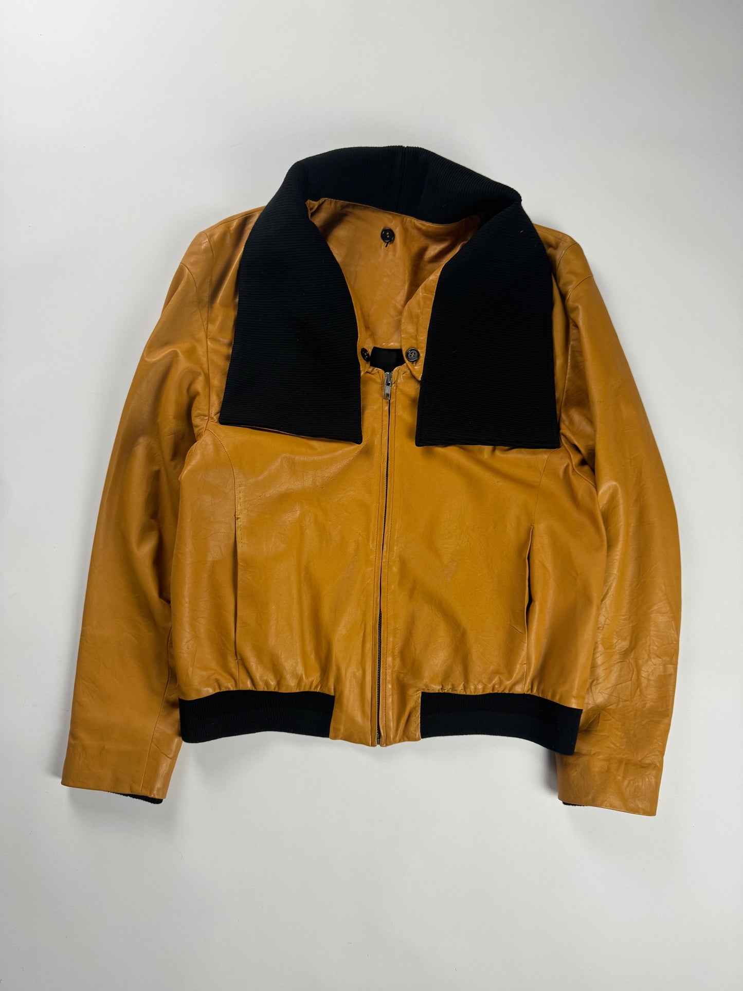 Maison Martin Margiela Unfinished Sample Removable Scarf Leather Jacket 2010s - S